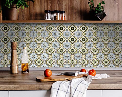 Mi Alma 24-Piece Talavera Tile Stickers - 8x8 Inch Peel and Stick Wall Decals for Easy Application | Perfect for Bathroom, Kitchen & Home Decor | Spanish-Inspired Ceramic Wall Stencils
