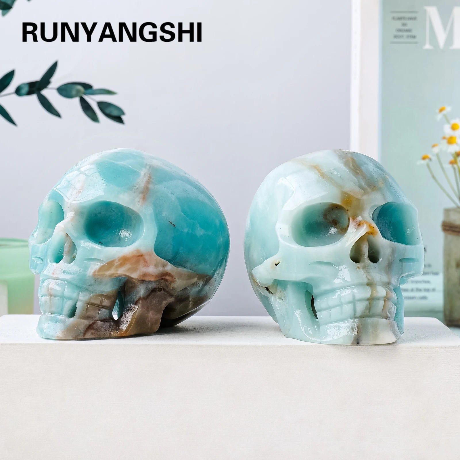 1PC Natural Blue Sky Amazonite Healing Crystal Skull - Feng Shui Stone for Positive Energy, Meditation & Home Decor - Perfect for Spiritual Healing, Office Desk & Gift Giving