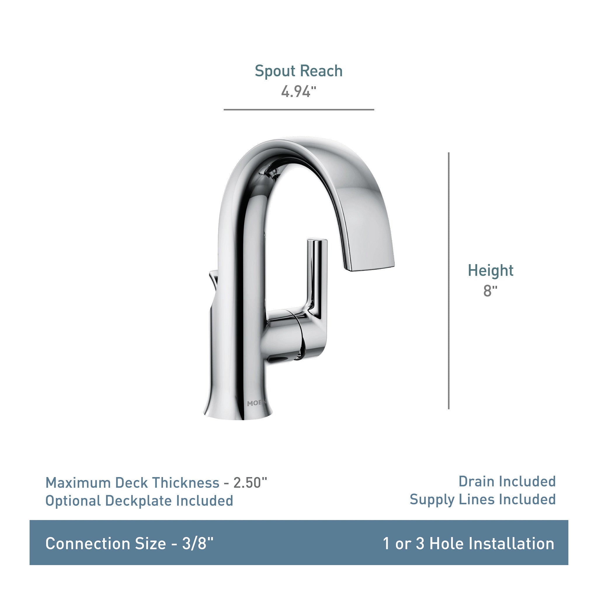 MOEN® One Handle High Arc Bathroom Faucet in Brushed Nickel Finish - Perfect for Modern Bathroom Renovations and Spa-Like Showers