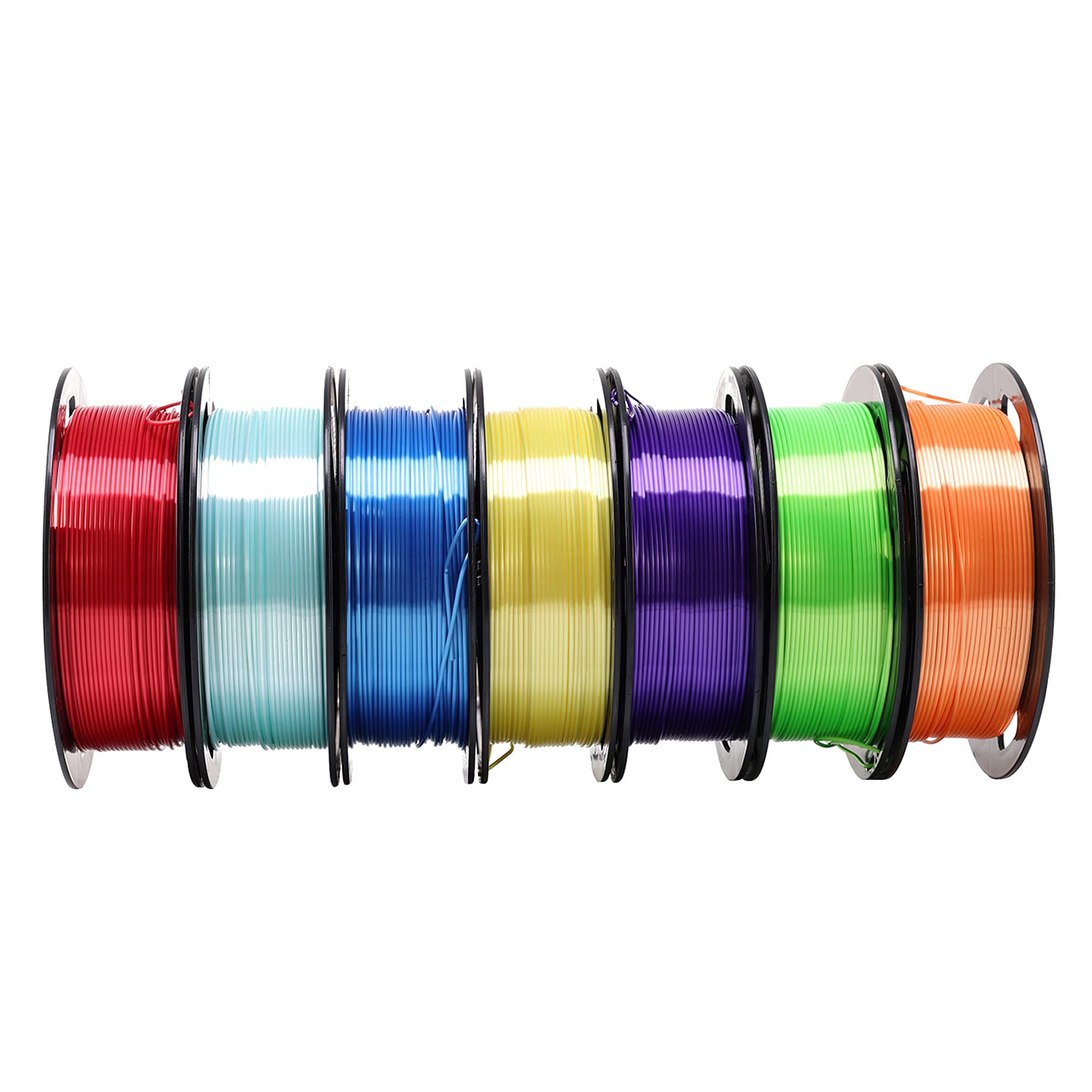 Shiny Silk PLA 3D Printer Filament 7 Spools Bundle - 1.75mm Rainbow Colors (Red, Blue, Yellow, Green, Cyan, Orange, Purple) - 0.5kg per Roll, 3.5kg Total with Free Sample - Perfect for DIY Crafts, Cosplay Props, Home Decor & 3D Printing Projects