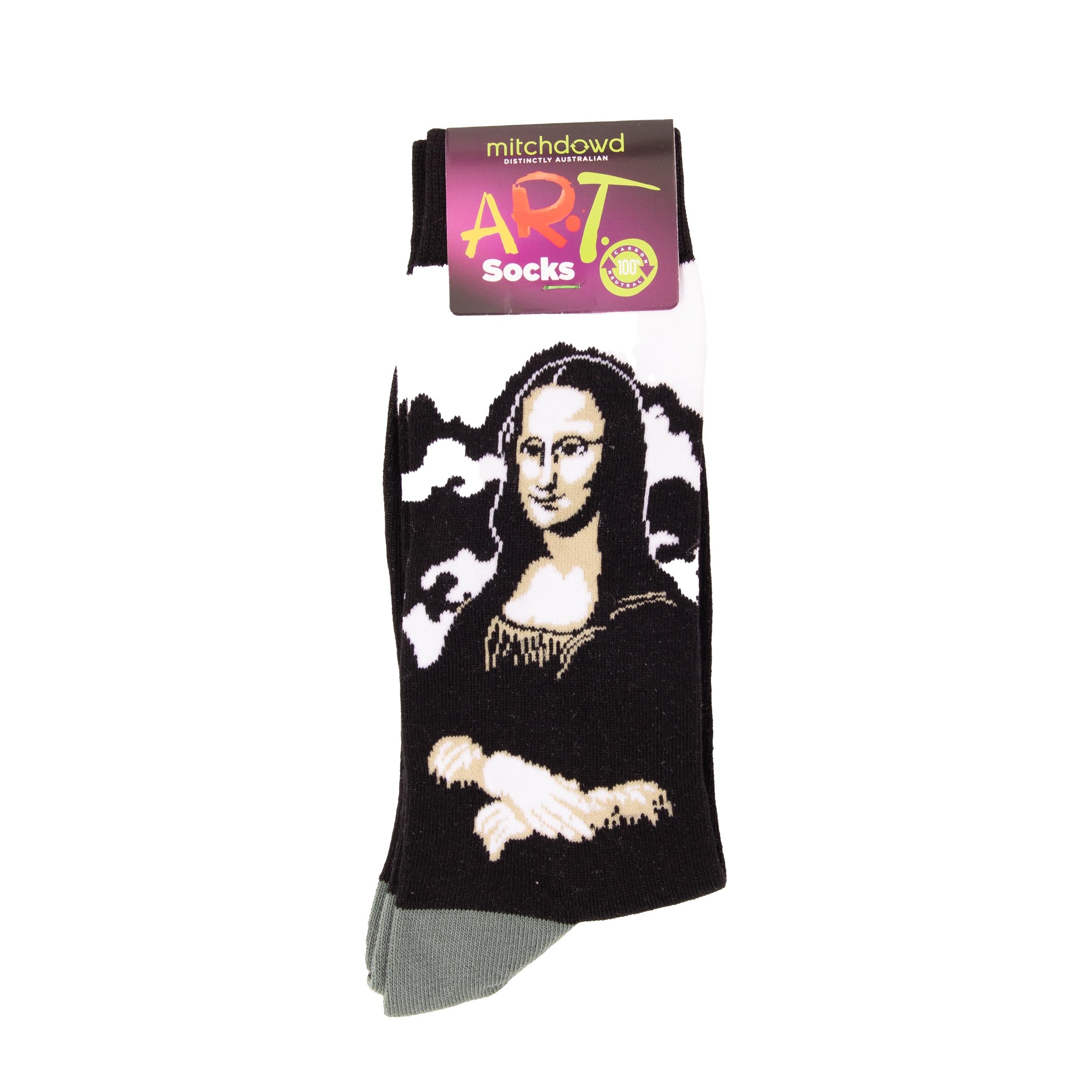 Men's Mona Lisa Art Cotton Crew Socks - Black & White Graphic Print - Comfortable Casual & Dress Socks for Work, Gifts, and Everyday Wear