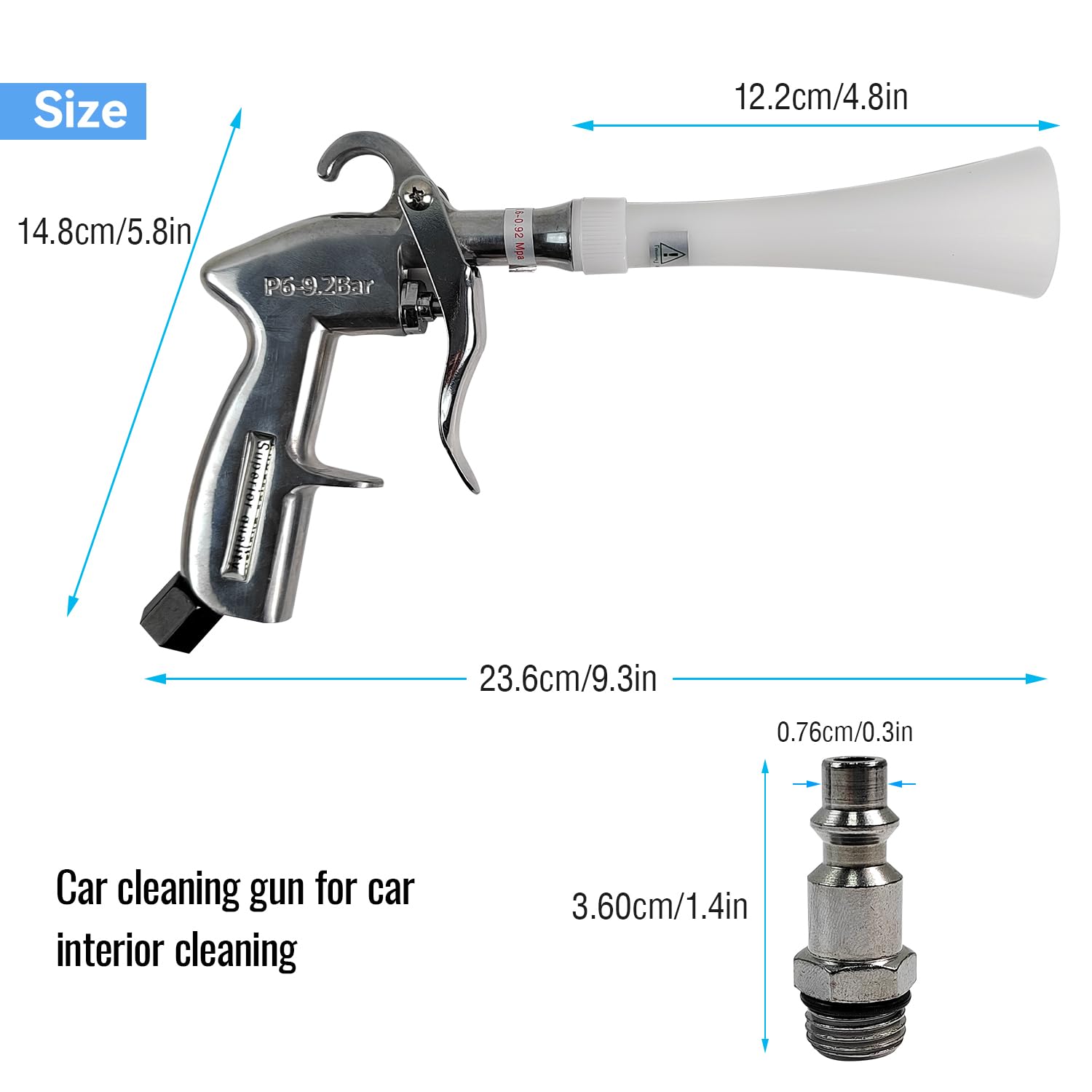 **Aluminum Car Cleaning Gun with Tapered Nozzle - High-Pressure Air Blower for Car Detailing, Dust Removal, and Drying - Perfect for Cars, Velvet, Furniture, and Carpets - Ideal for Auto Shops, Home Cleaning & DIY Projects**