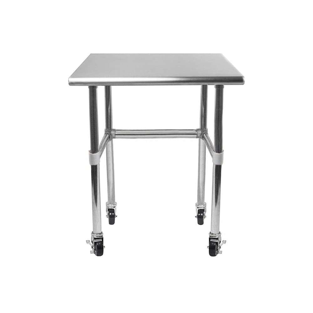 AmGood 24x15 Inch Stainless Steel Work Table with Wheels & Open Base - NSF Certified Commercial Kitchen Utility Table for Food Prep, Restaurant, Bakery & Catering Use