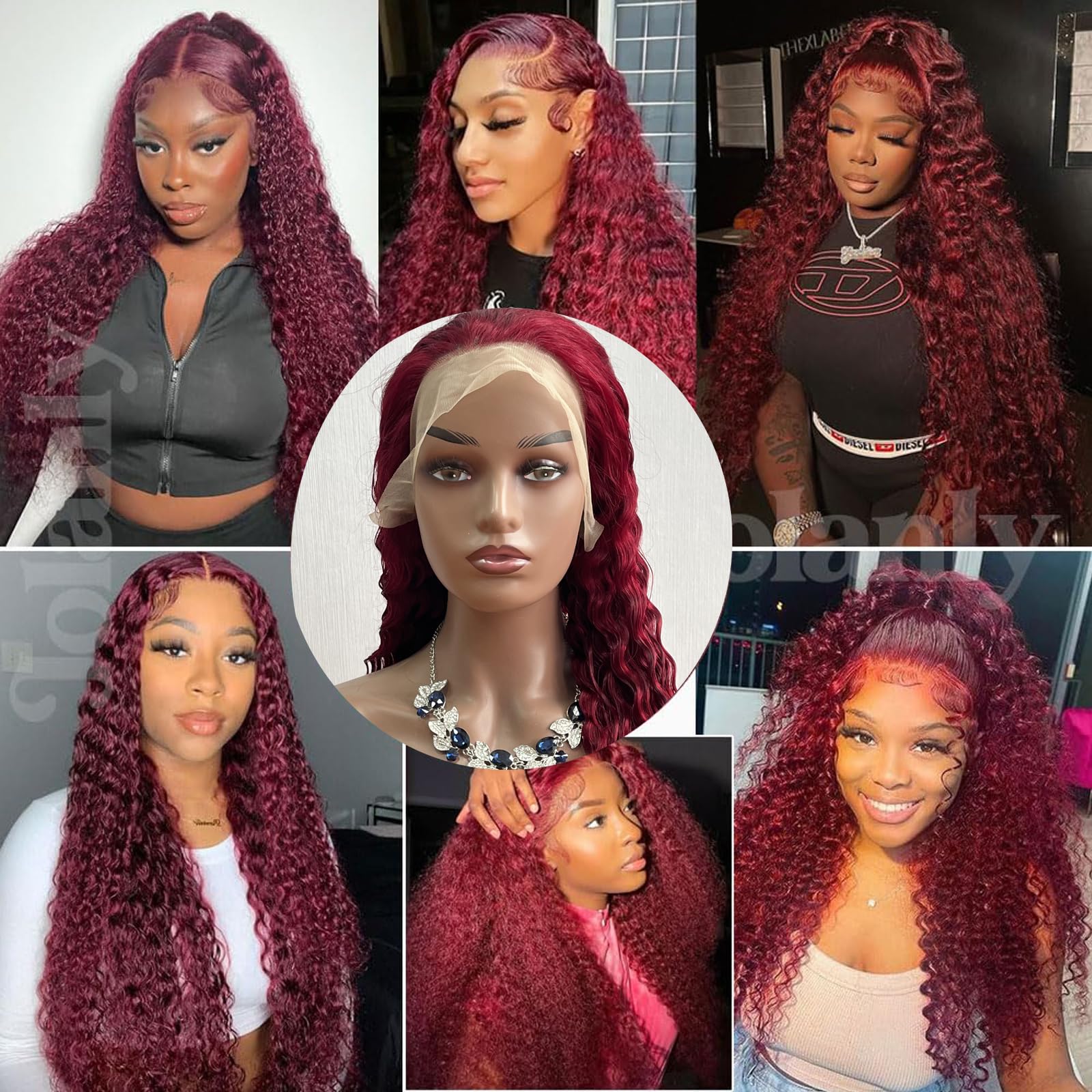 28 Inch Deep Wave Lace Front Wigs Human Hair - 13x4 Burgundy Pre Plucked 99J Lace Front Wig with 180% Density for Women | Natural Looking Curly Human Hair Wig for Daily Wear, Cosplay & Special Occasions