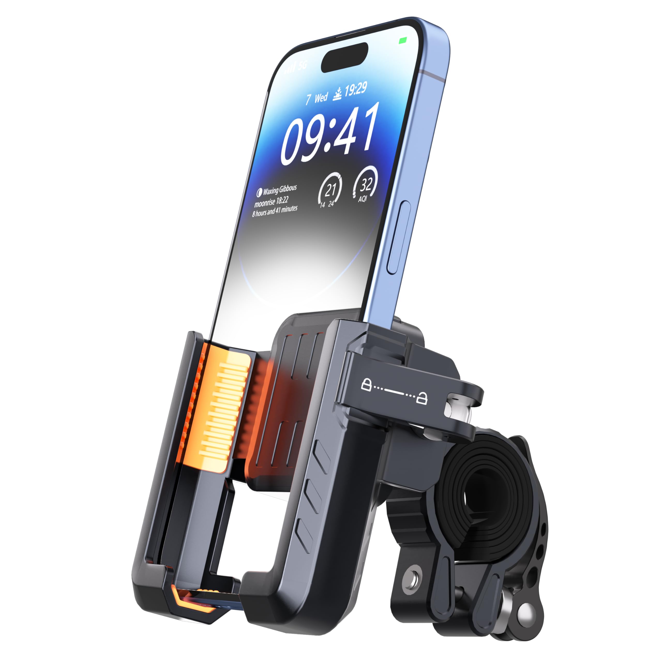 Universal Motorcycle & Bike Phone Mount - Secure Handlebar Phone Holder for iPhone 15 Pro Max/Samsung (4.7-7
