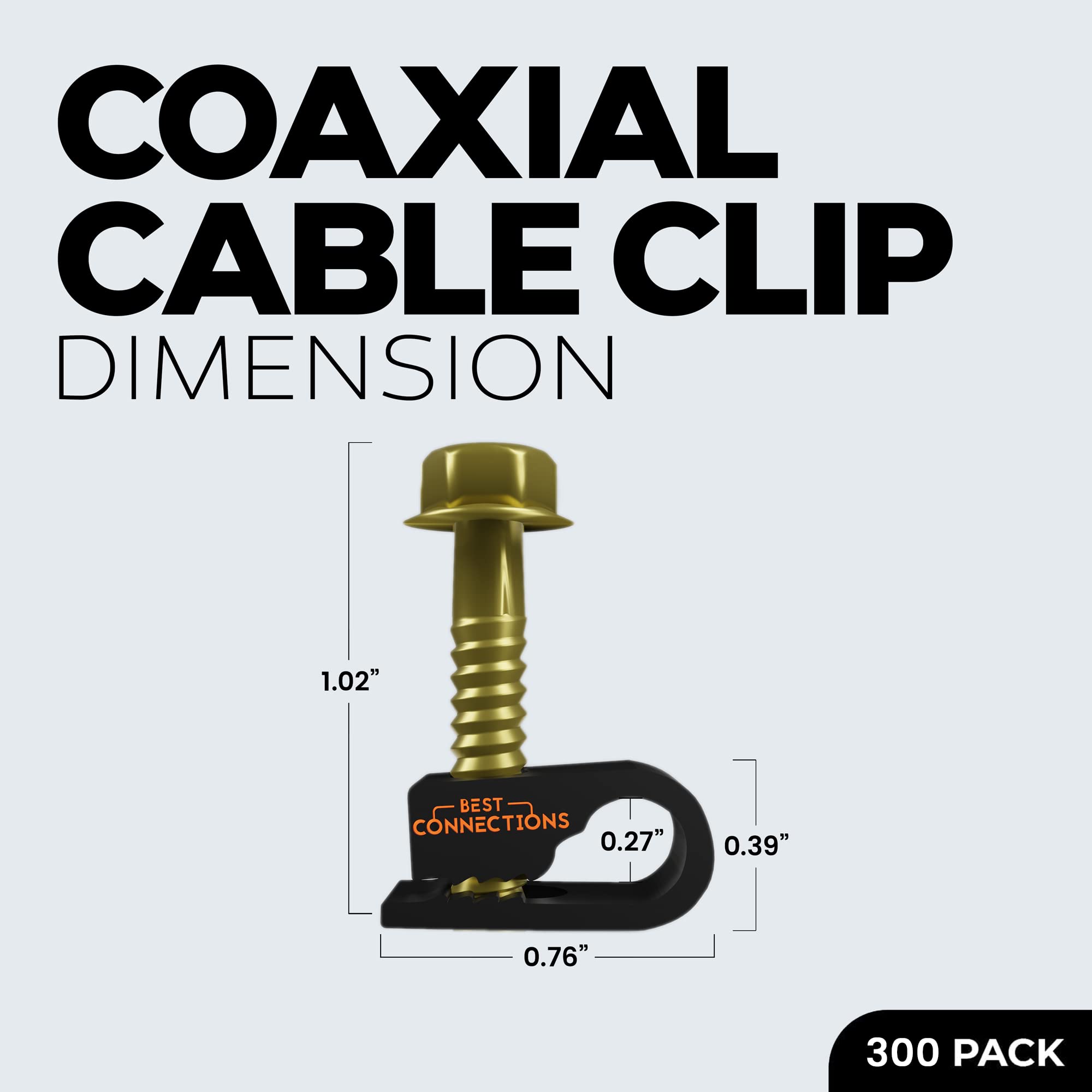 300 Pack Black Coaxial Cable Clips with Pre-Inserted Screws - RG6 RG59 Coax & Ethernet Cable Mounting Clamps - Cord Fastener Strain Relief Clips for Home Theater, Networking & Office Cable Management