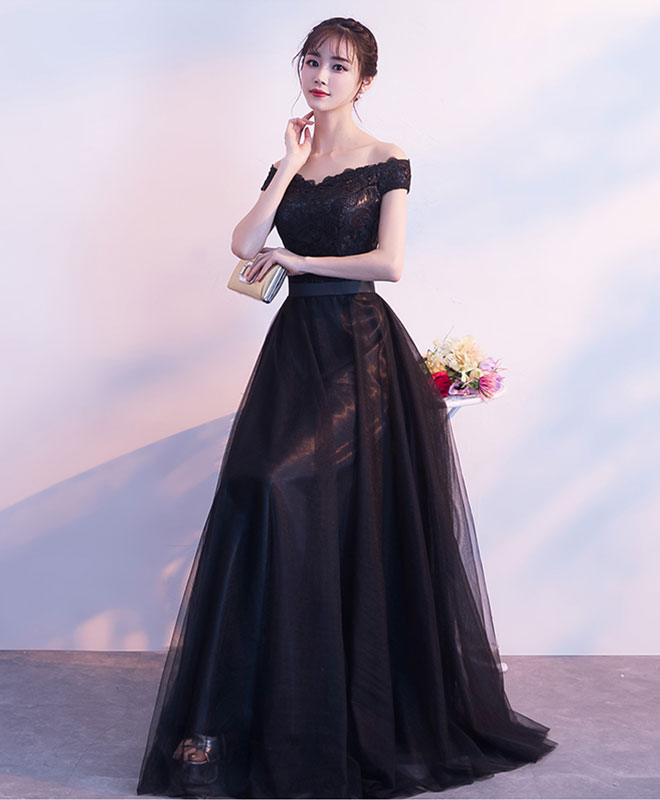 Elegant Black Lace Tulle Long Prom Dress with Floral Appliques - Formal Evening Gown for Homecoming, Wedding, and Special Occasions