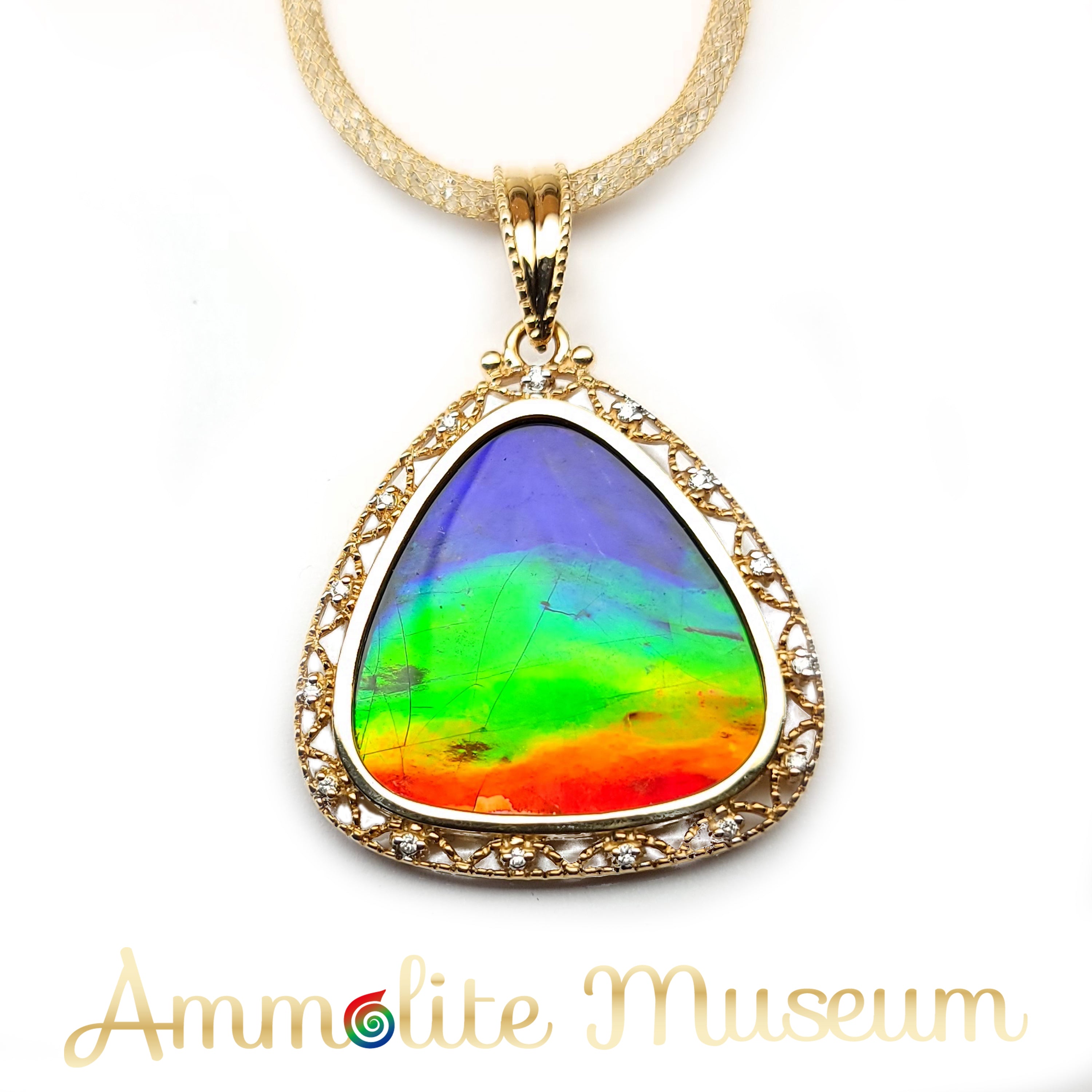 14K Gold Triplet Ammolite Pendant with Diamond Accents | Elegant Aurora Jewelry for Women | Perfect for Gifts, Anniversaries & Special Occasions