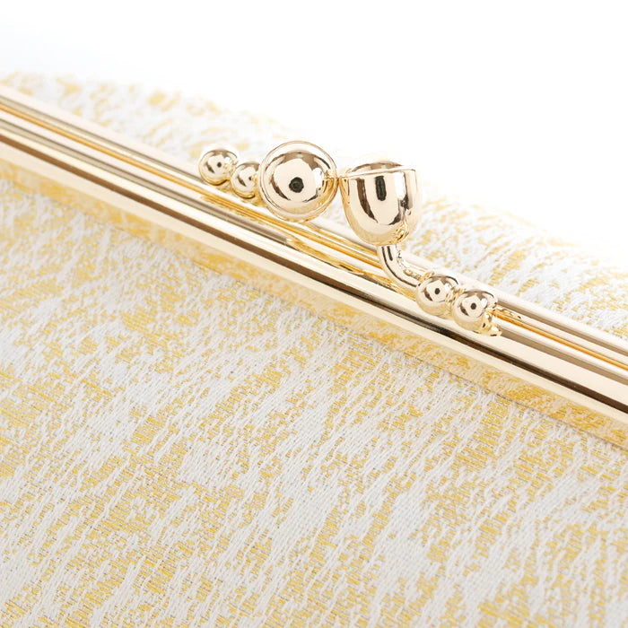 Handmade Kyoto Nishijin Ori Small Pouch - Elegant Crumpled Gold & White Pattern | Japanese Cosmetic Makeup Bag, Gamaguchi Pouch for Travel Toiletry, Stationery & Bag Organizer | Perfect Gift for Women, Luxury Bag-in-Bag Accessory for Daily Use & Special Occasions
