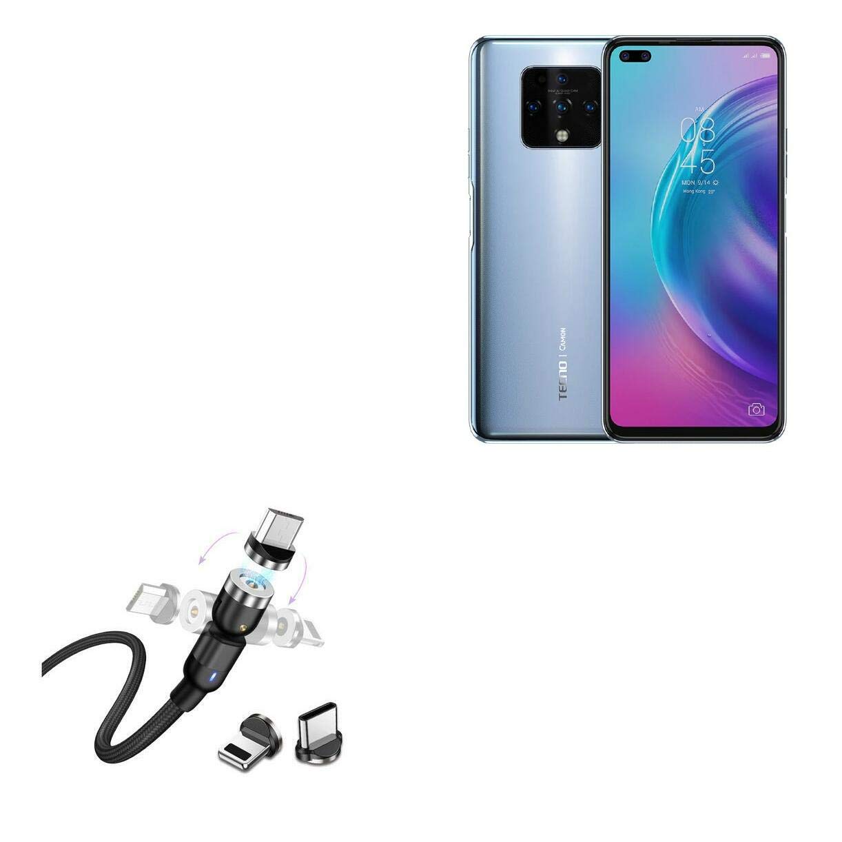 BoxWave MagnetoSnap AllCharge Magnetic Charging Cable - Compatible with Tecno Camon 16 Premier (USB-C & Micro USB) - Fast Charging & Secure Connection - Perfect for Home, Office & Travel - Jet Black