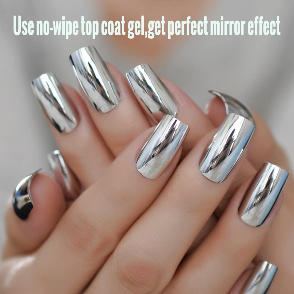 Premium Gold & Silver Chrome Nail Powder Set - 4 Jars Mirror Effect Mermaid Nail Art Powder with Shimmery Aurora Glitter | Perfect for Nail Salon, DIY Manicure, Party & Gift for Women & Girls