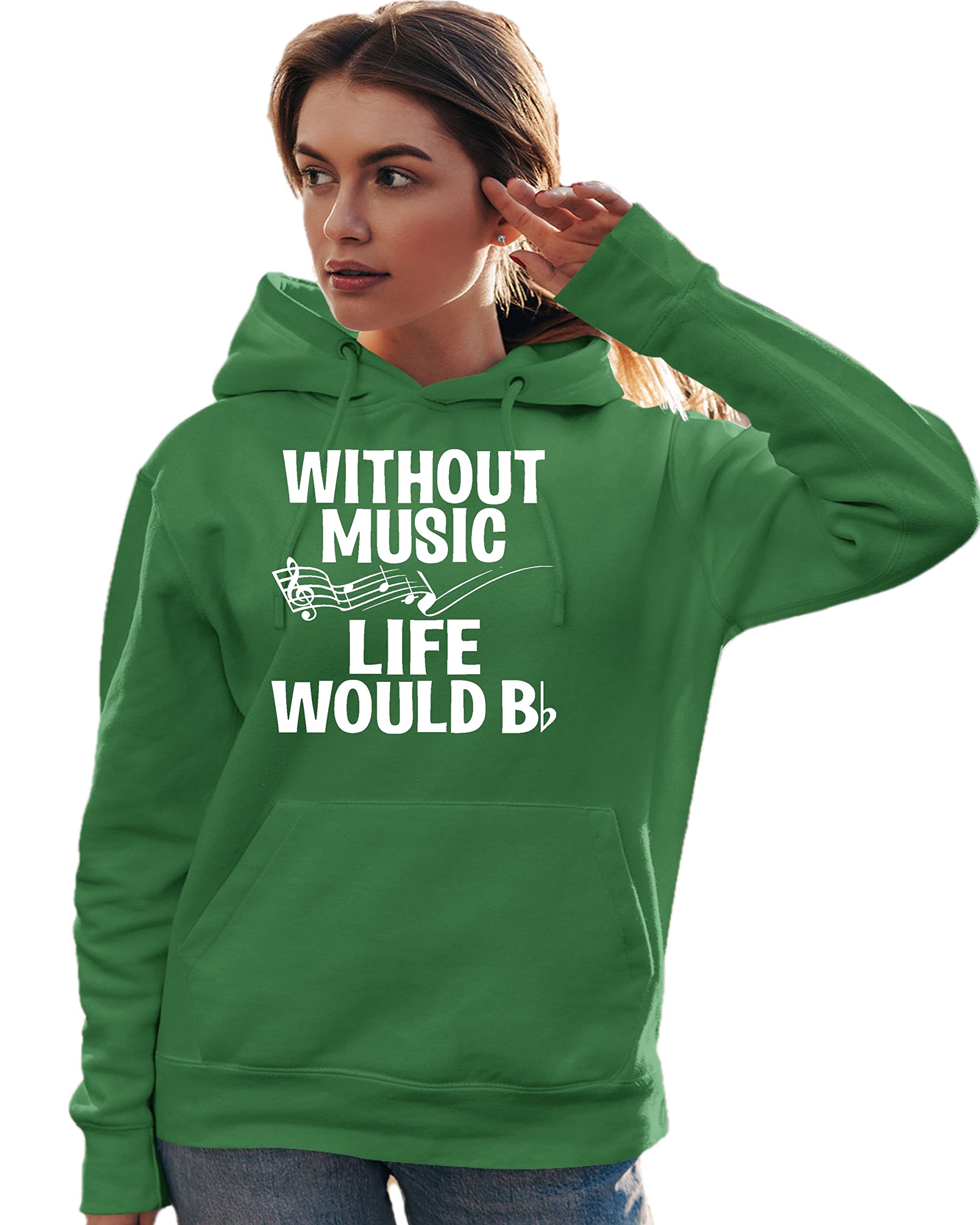 Funny Music Lovers Hoodie - 'Go All Out Without Music Life Would B Flat' Graphic Sweatshirt for Men & Women | Perfect Gift for Musicians, Band Members & Music Enthusiasts