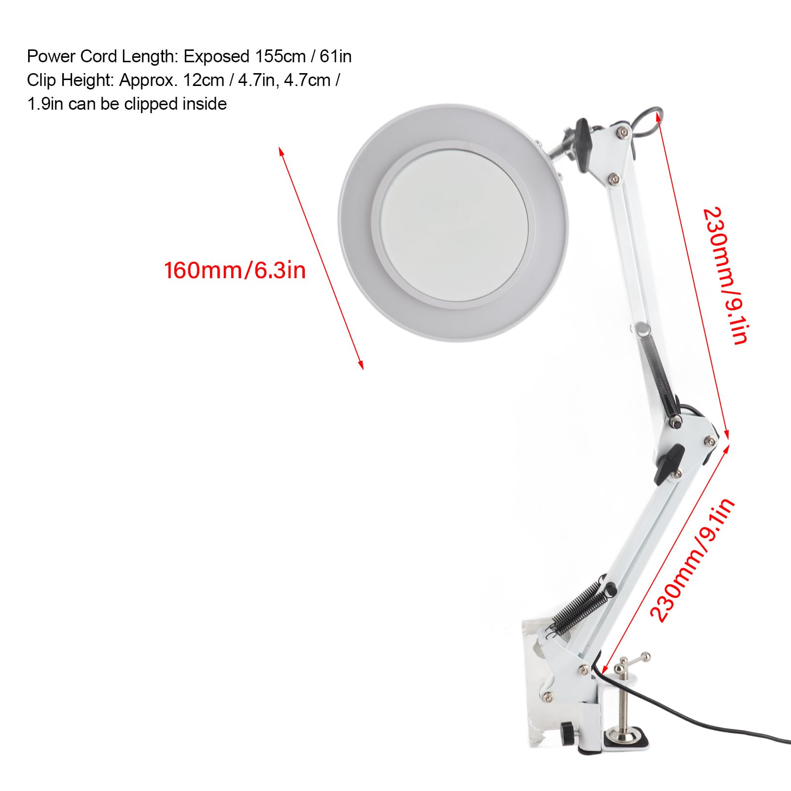 Dioche 5X Magnifying Glass Lamp with LED Light - Adjustable Clip-On Desk Lamp for Reading, Nail Art, Beauty & Close Work | USB Powered Magnifier Light for Crafts, Jewelry Repair & Hobbies