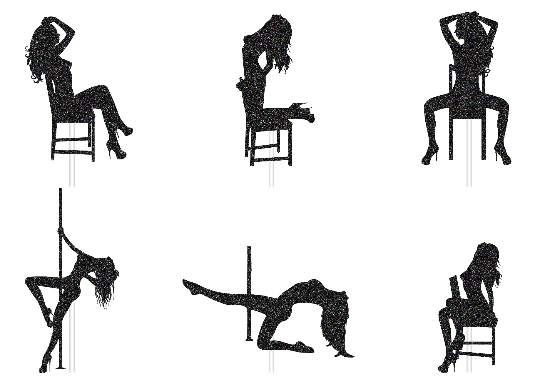 24pcs Black Glitter Pole Dancing Cupcake Toppers - Bachelorette Party Decorations, Stripper Themed Party Supplies for Adult Birthday & Girls Night Out