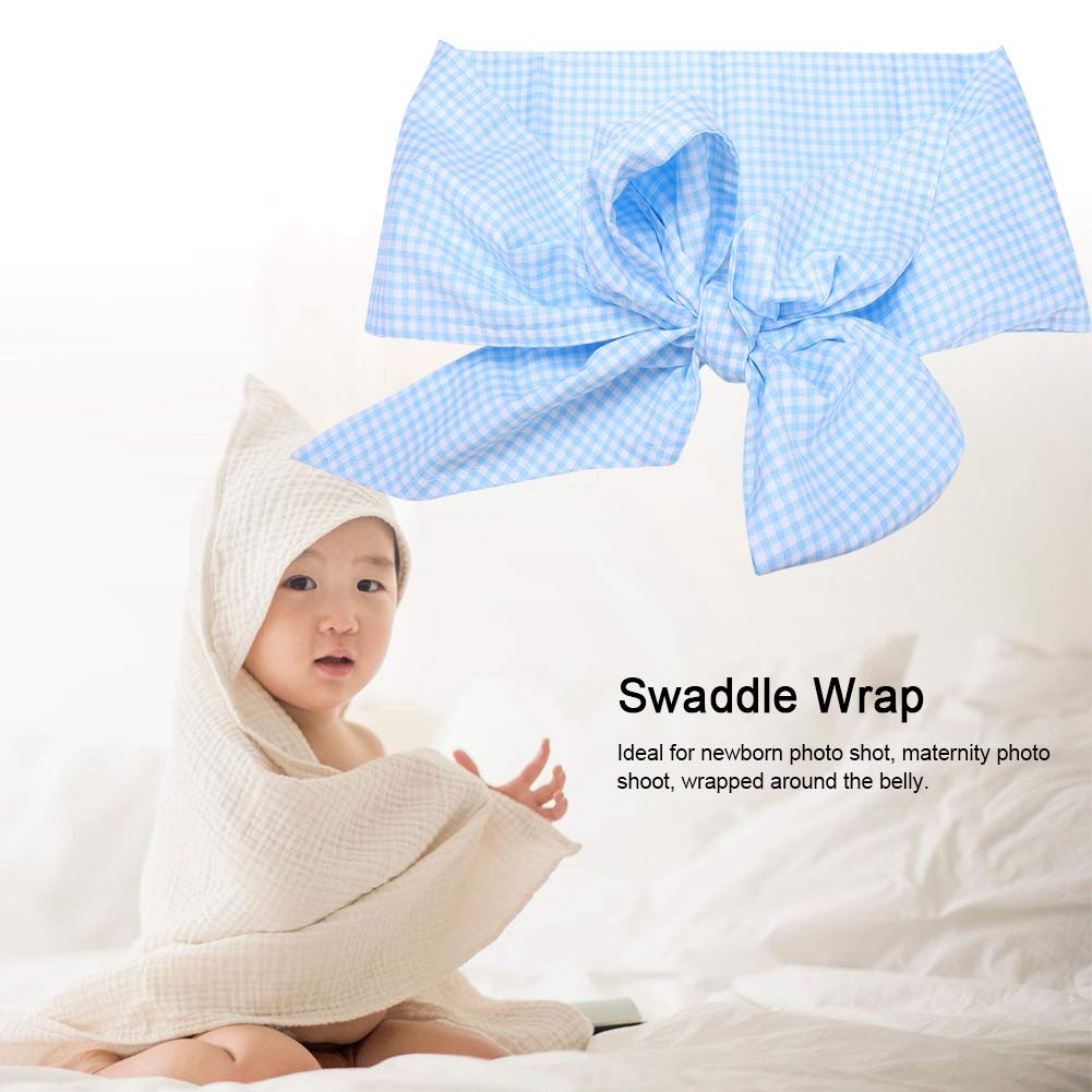 Zerodis Cotton Baby Swaddle Wrap Sash - Soft Maternity Bowknot Newborn Infant Blanket for Photography, Stretchy Receiving Blanket (Light Blue Plaid) - Perfect for Newborn Photo Shoots, Swaddling & Comforting Babies
