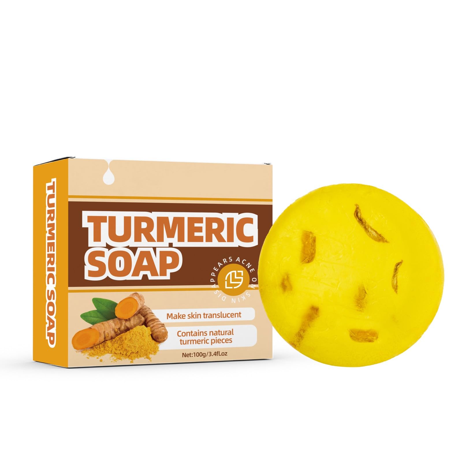 Organic Turmeric Soap Bar for Face & Body - Brightening Soap for Dark Spots & Hyperpigmentation - All-Natural Moisturizing Bath Soap for All Skin Types (Men & Women) - Perfect for Acne-Prone Skin & Evening Skin Tone