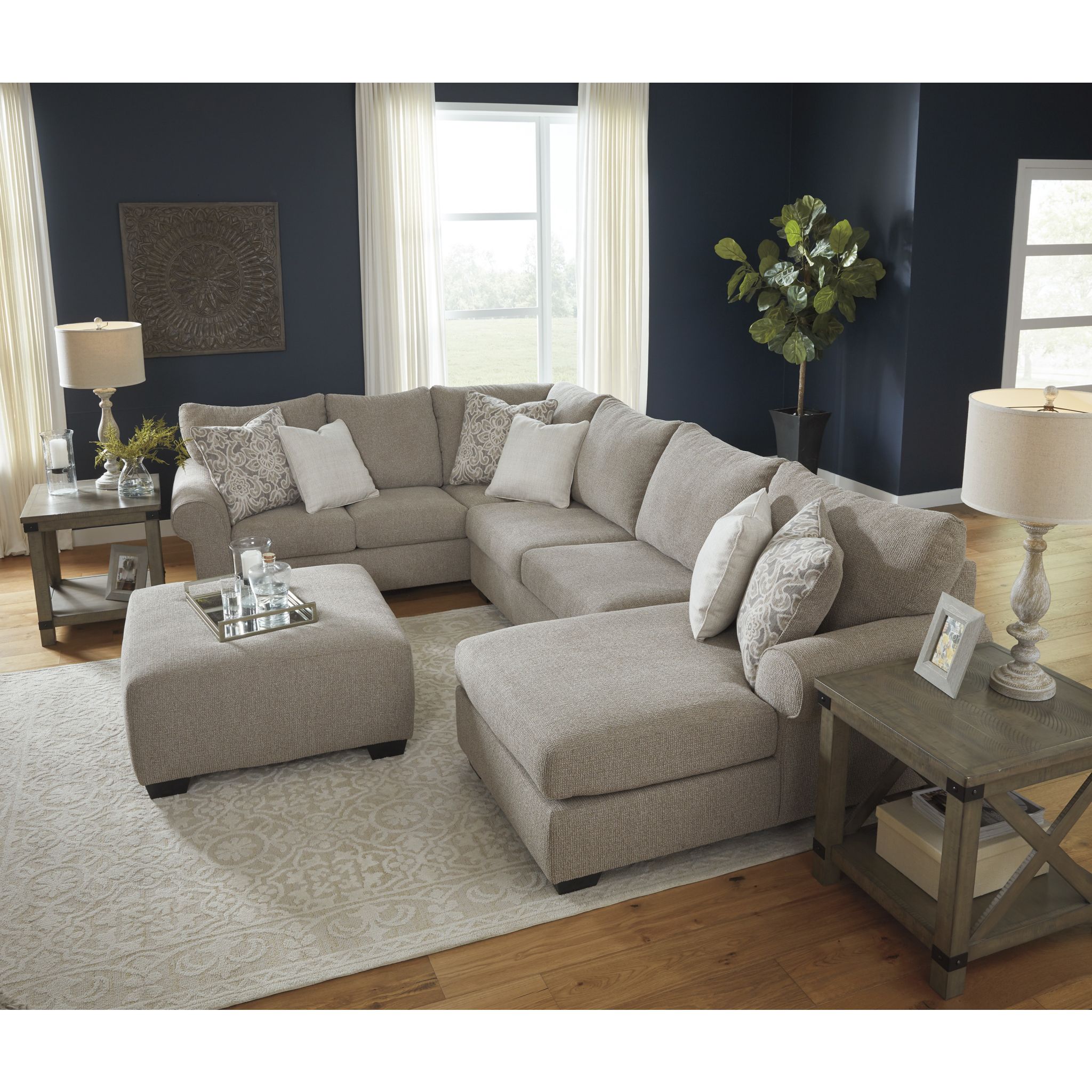 Baranello Oversized Accent Ottoman in Stone - Stylish Footrest & Extra Seating for Living Room, Bedroom or Office