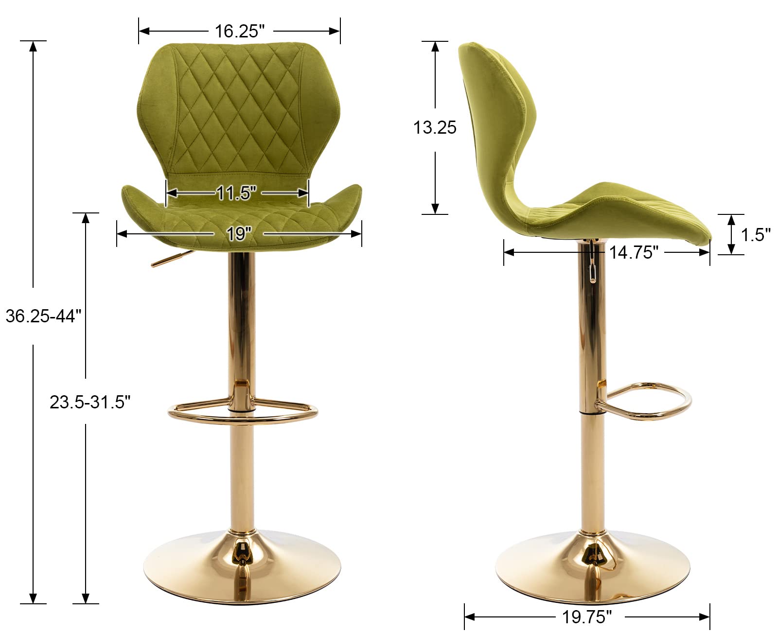 EALSON Velvet Bar Stools Set of 4 - Modern Swivel Counter Height Bar Chairs with Back & Gold Base - Adjustable Kitchen Island Stools for Home Bar, Dining Room, Restaurant & Cafe - Green Velvet Upholstery