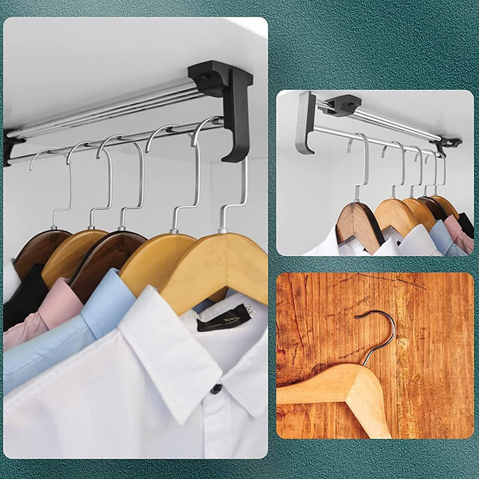 Heavy Duty Retractable Closet Rod - Pull Out Wardrobe Hanger Rail & Towel Rack - Polished Chrome - 5 Adjustable Sizes (25cm-50cm) - Perfect for Closet Organization, Bedroom Storage & Bathroom Towel Hanging (Size: 40cm/15.7in)