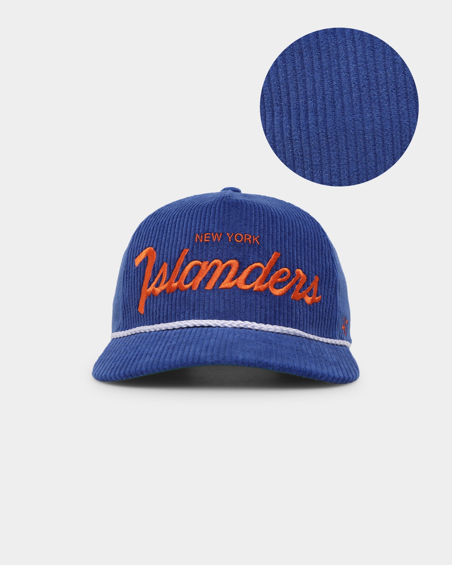 New York Islanders NHL Corduroy Snapback Hat - '47 Brand Royal Blue Team Script Adjustable Hitch Back for Men & Women - Perfect for Hockey Games, Fan Gear & Casual Streetwear