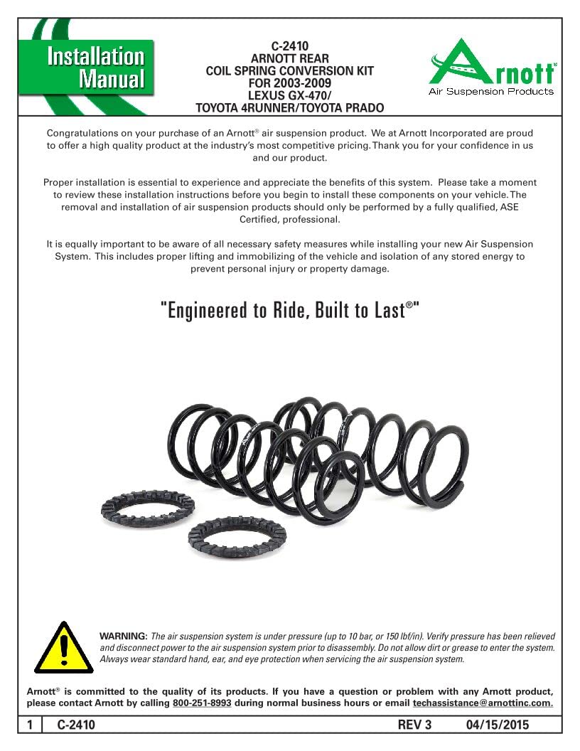 Arnott C-2410 Coil Spring Conversion Kit - Air Suspension Replacement for Smooth Ride | Perfect for Luxury Cars, SUVs & Trucks | Ideal for Off-Roading & Towing