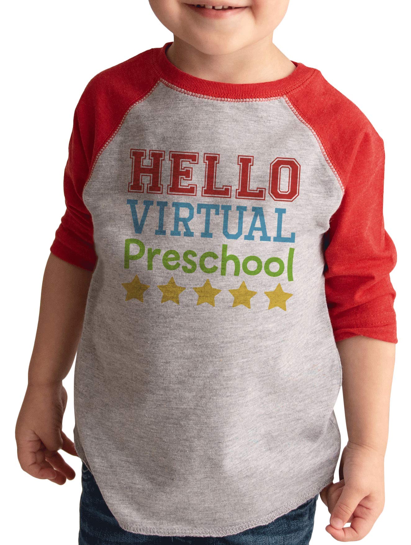 7 ate 9 Apparel Kids Hello Virtual Preschool Red T-Shirt - Soft Cotton Tee for Online Learning & Virtual Classroom Activities