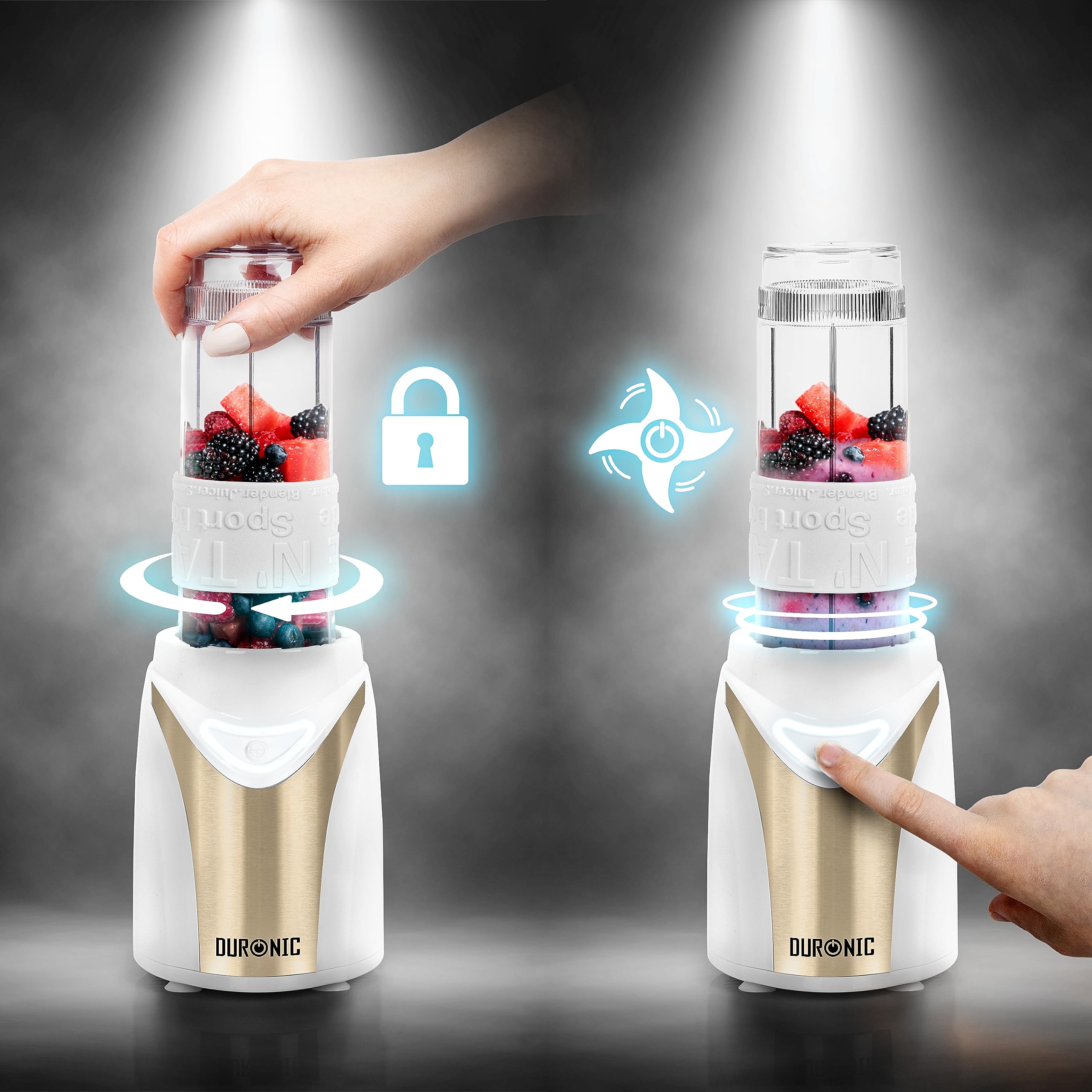 Duronic BL540 Mini Portable Blender - 300W Electric Smoothie Maker & Juicer for Protein Shakes, Baby Food, Milkshakes - Compact Personal Blender with UK Plug - Perfect for Kitchen, Gym, Travel & On-the-Go Blending