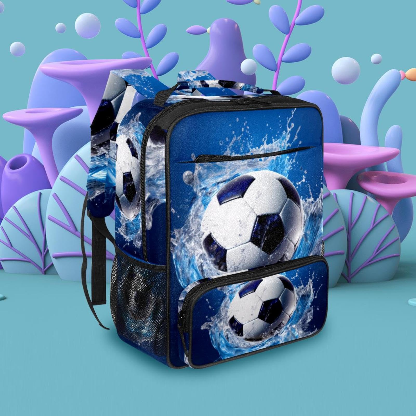 Stylish Travel Backpack for Women & Men - Durable Blue Ocean Design Waterproof Backpack for Hiking, Commuting & Football Games