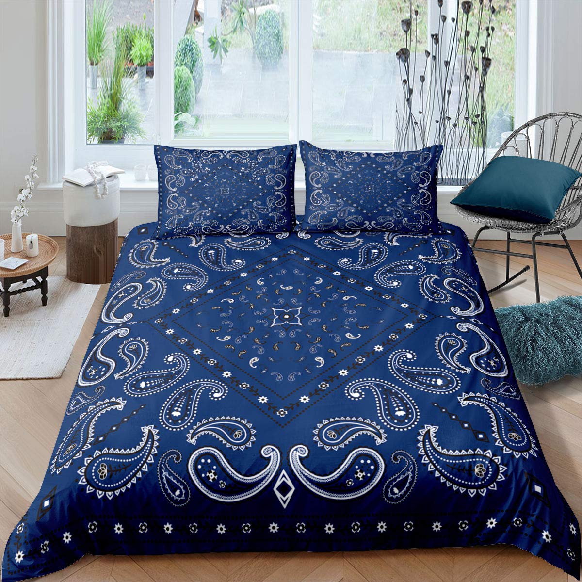 Erosebridal Bohemian Mandala Duvet Cover Set - Tie Dye Spiral Paisley Design, Navy Blue Floral Comforter Cover with Pillowcase, Twin Size, Breathable Cotton Bedding for Boho Chic Bedroom Decor | Perfect for Guest Rooms, Dorms & Bohemian Style Homes