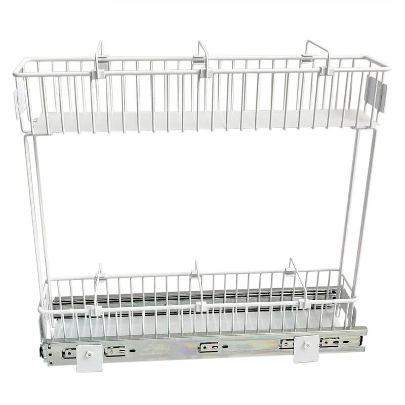 2-Tier Pull-Out Kitchen Drawer Organizer - White | Space Saving Cabinet Storage for Utensils, Spices & Small Items | Perfect for Pantry, Bathroom & Office Organization