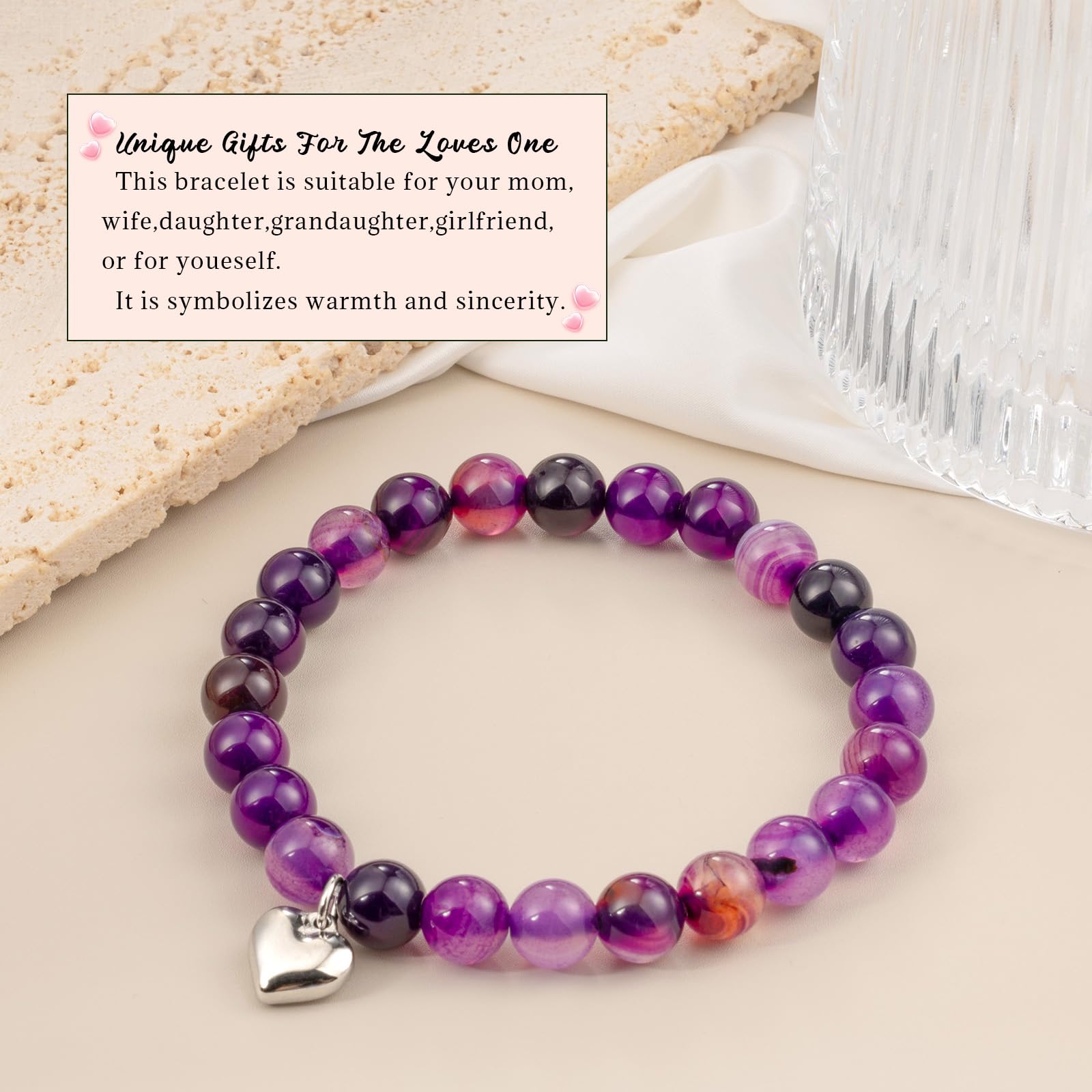 LAXPICOL Stretch Bracelet for Women - Natural Quartz Crystal Beaded Bracelet with Heart Pendant, Birthday & Valentine's Gift for Her - Perfect for Everyday Wear, Special Occasions & Jewelry Gifts