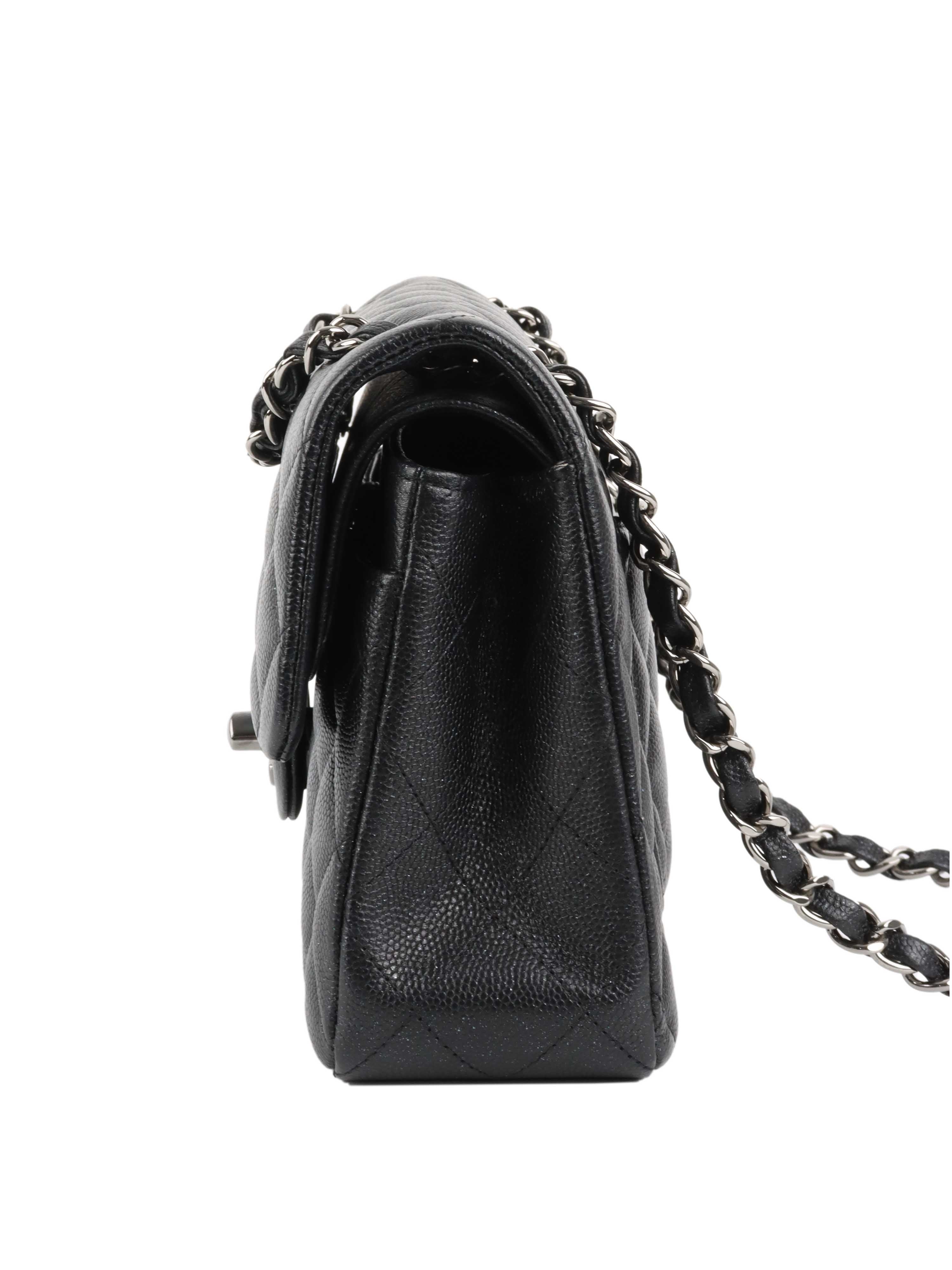 Chanel Small Black Iridescent Caviar Classic Flap Bag with Silver Hardware - Luxury Crossbody Purse for Women, Perfect for Evening Events & Date Nights