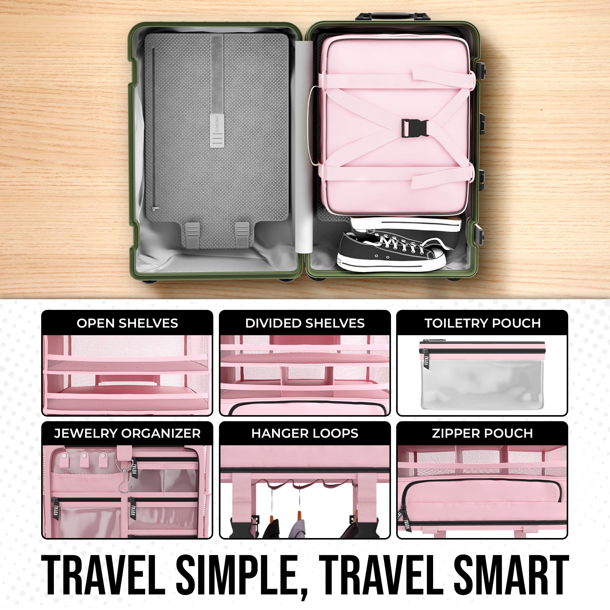 Voyaj Hanging Suitcase Organizer for Travel - Carry On Closet Luggage Organizer with Wrinkle-Free Packing | Perfect for Business Trips, Vacations & Weekend Getaways