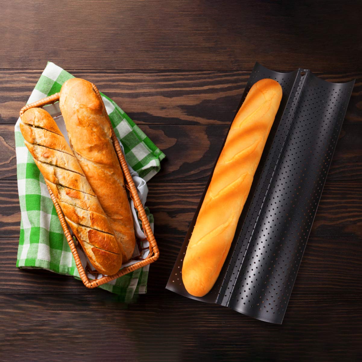 Nonstick Perforated French Baguette Pan - 2 Loaf Italian Bread Baking Tray for Homemade Artisan Bread | Perfect for French Bread, Baguettes & Rustic Loaves | Ideal for Home Bakers & Professional Kitchens