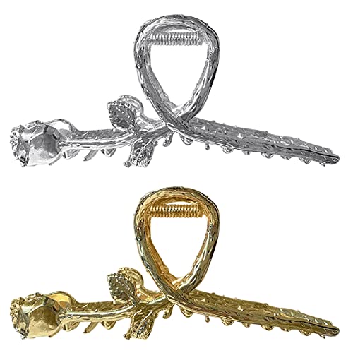 EOPER 2 Pack Rose Gold & Silver Metal Hair Clips - Floral Shaped Hair Claw Clips for Women, Cute Jaw Clips Hair Clamps, Barrettes Hair Accessories for Everyday Wear, Parties & Weddings