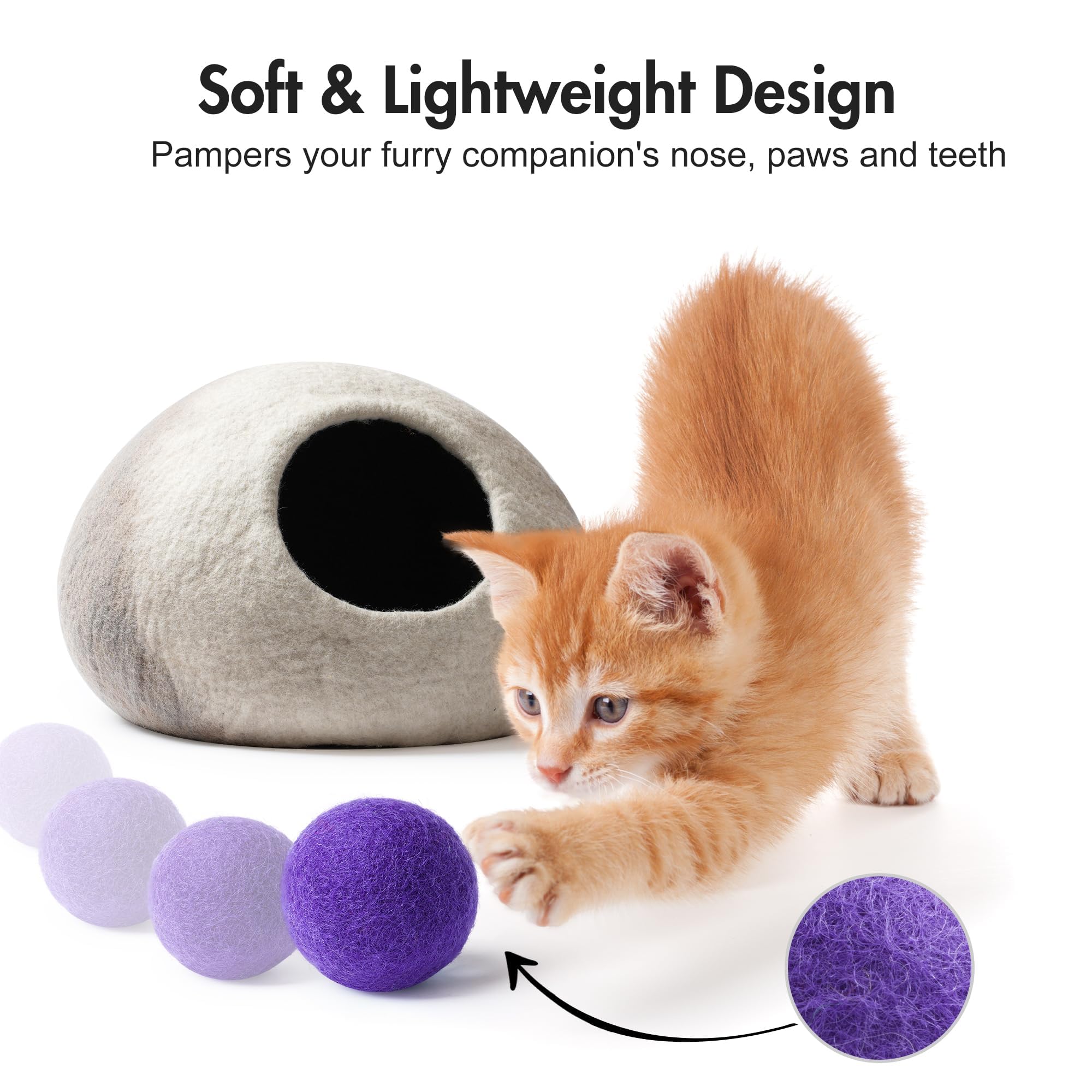 MEWOOFUN 6-Pack Handmade Wool Cat Ball Toys - Safe, Soft & Colorful Felt Balls for Cats & Kittens, 1.57 Inch Pet Play Toys - Perfect for Indoor Play, Exercise & Interactive Fun (Handcrafted in Nepal)