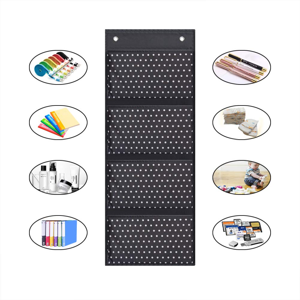 Eamay Wall Mount & Over Door File Organizer - 4 Large Hanging Storage Holders for Office Documents, School Supplies, Classroom & Home Organization (White Dots Pattern) | Perfect for Office Filing, Teacher Supplies & Home Office Storage