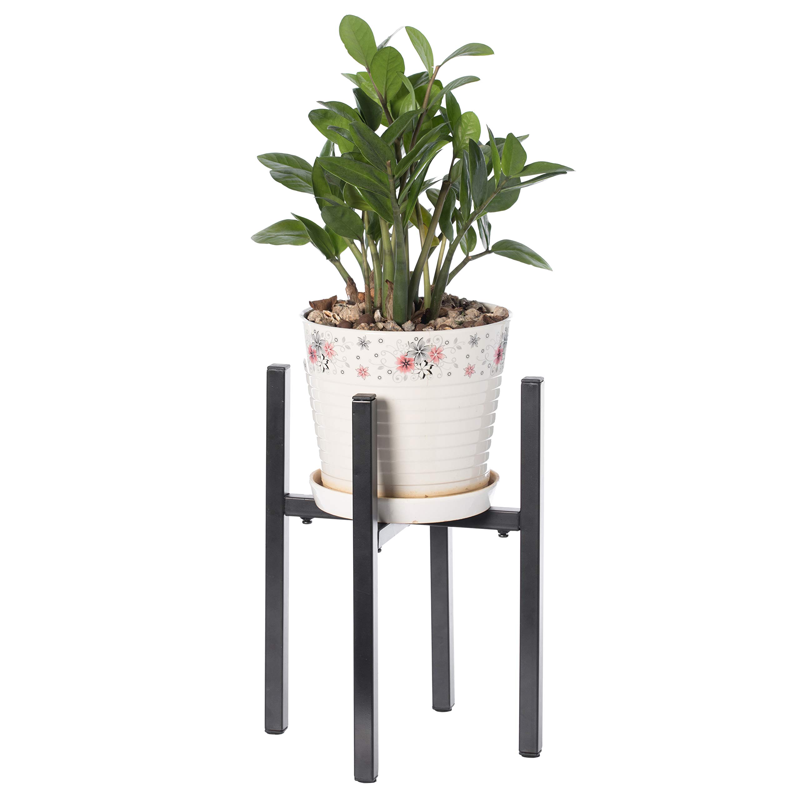 Gardenised QI003984 Adjustable Metal Plant Stand - Expandable 9.5 to 14.5 Inch Flower Pot Holder for Indoor Outdoor Plants - Black - Perfect for Balcony, Patio, Garden Decor