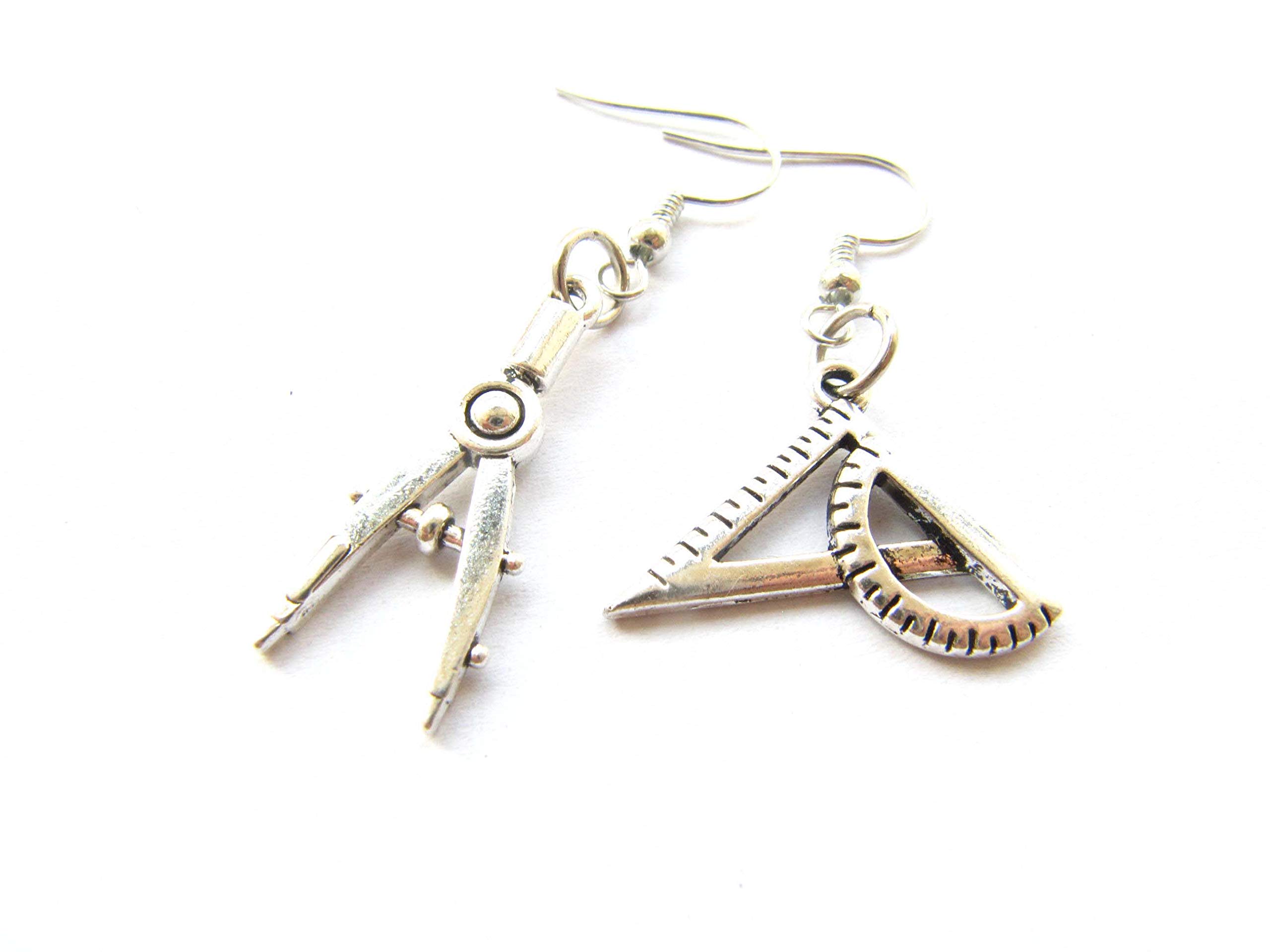 Creative Funny Dangle Earrings - Hollow Out Compass Ruler Set Square Drop Earrings for Women | Punk Jewelry Gift for Teens | Perfect for Parties, Cosplay & Everyday Wear