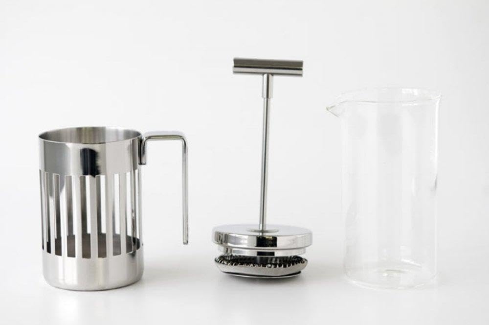 Alessi 9094/8 Stainless Steel 18/10 & Heat-Resistant Glass Coffee Maker - 8 Cup Filter Press & Infusion Design for Home, Office, or Gifting
