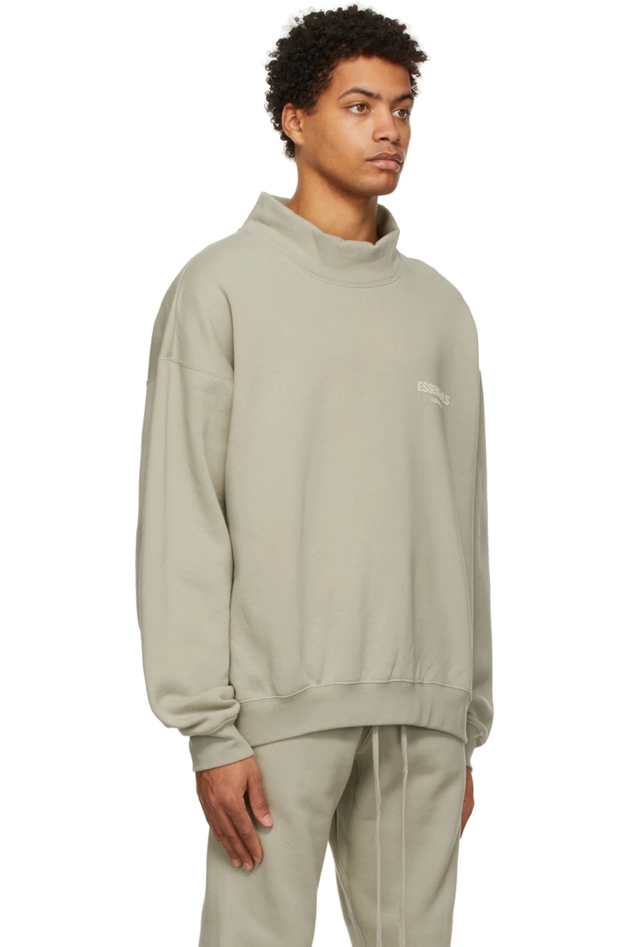 Fear of God Essentials Mock Neck Sweater for Men - Olive Green Pullover | Winter Layering & Casual Streetwear Outfits