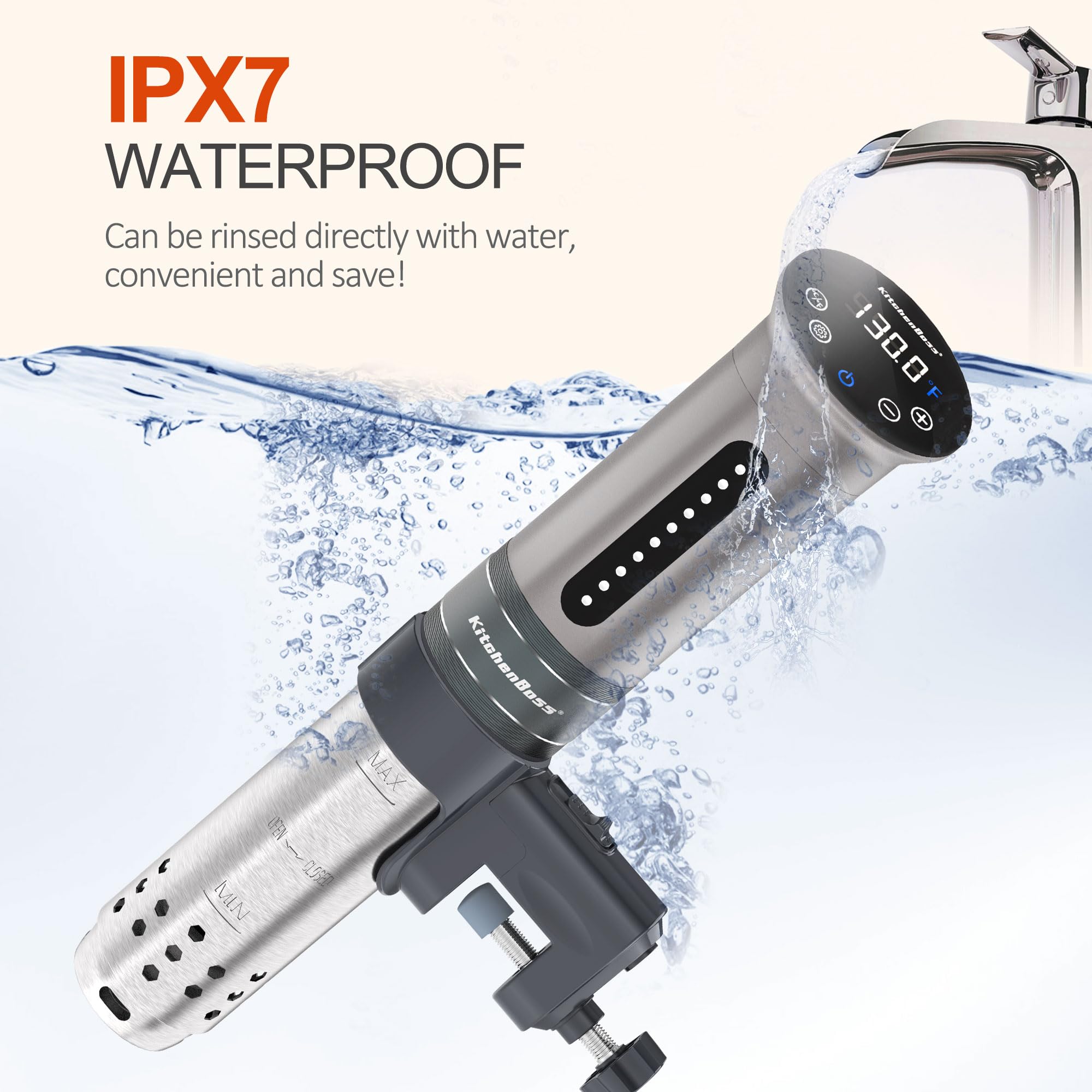 KitchenBoss 1100W IPX7 Waterproof Sous Vide Precision Cooker with Digital Temperature Control - Silver G310 | Professional Immersion Circulator for Steak, Chicken, Fish & Vegetables | Perfect for Home Chefs & Restaurant Use