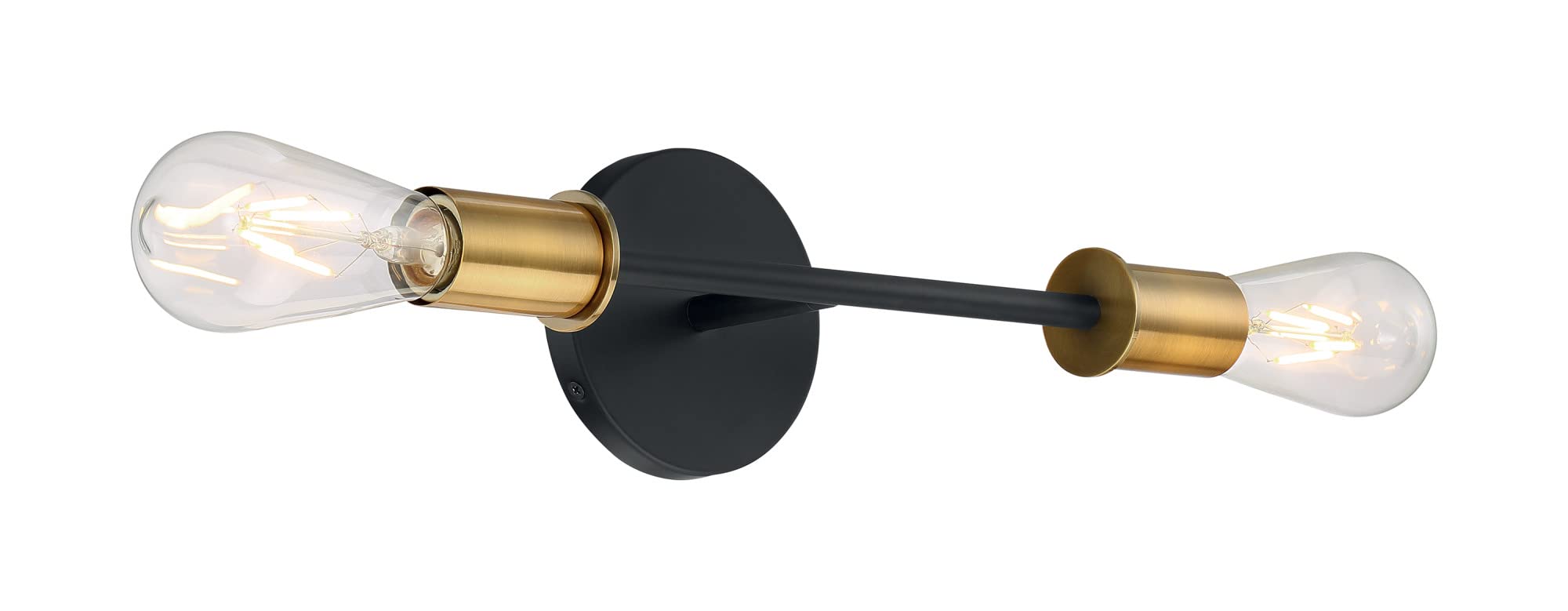 Nuvo Lighting 45923673276 Two Light Vanity - 2 Light Bathroom Sconce with Black Finish & Brushed Brass Sockets - Perfect for Bathroom, Dressing Room & Bedroom Lighting
