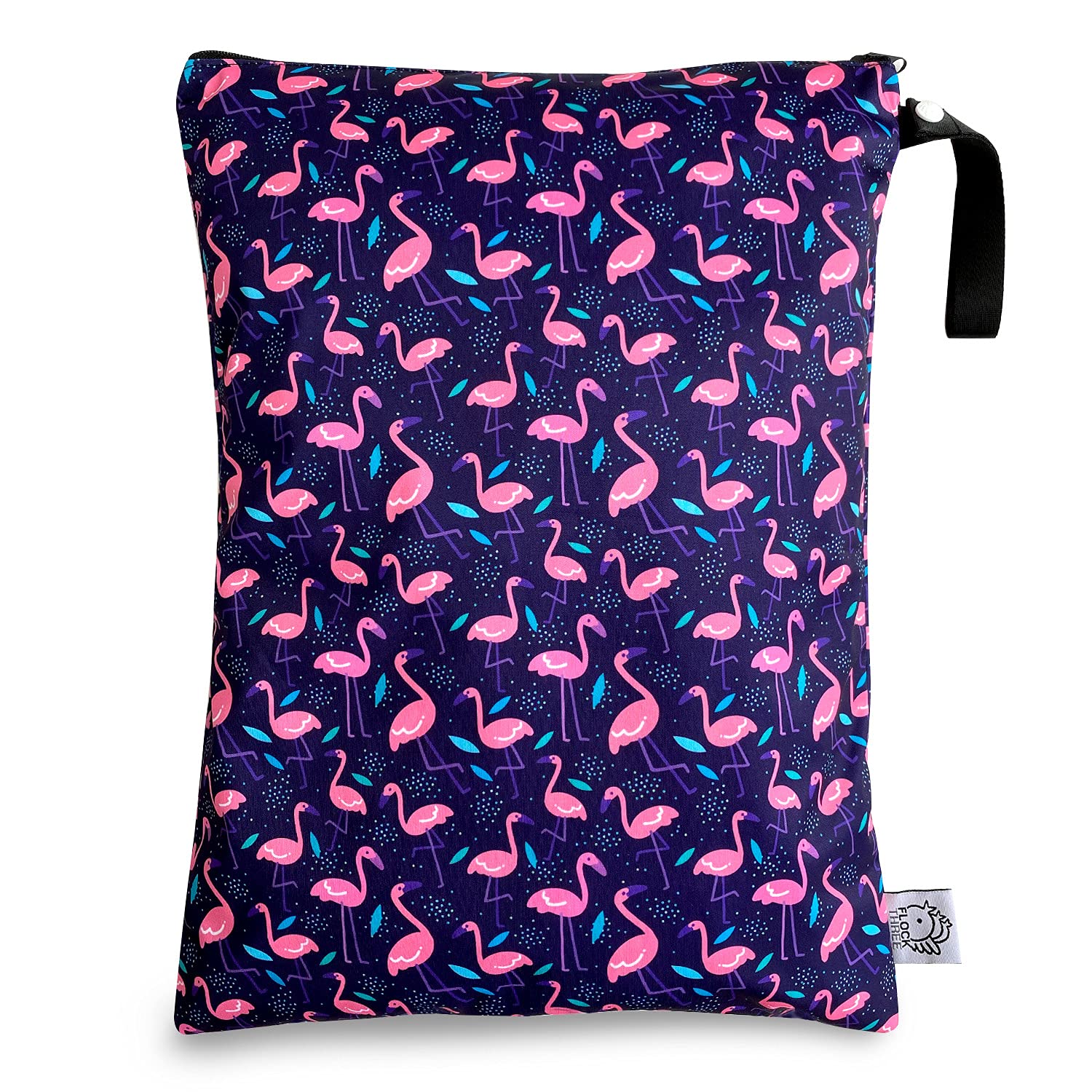 FLOCK THREE Washable Reusable Wet Bag - Waterproof Diaper Bag, Swim Bag & Travel Toiletries Pouch with Zipper (12.6