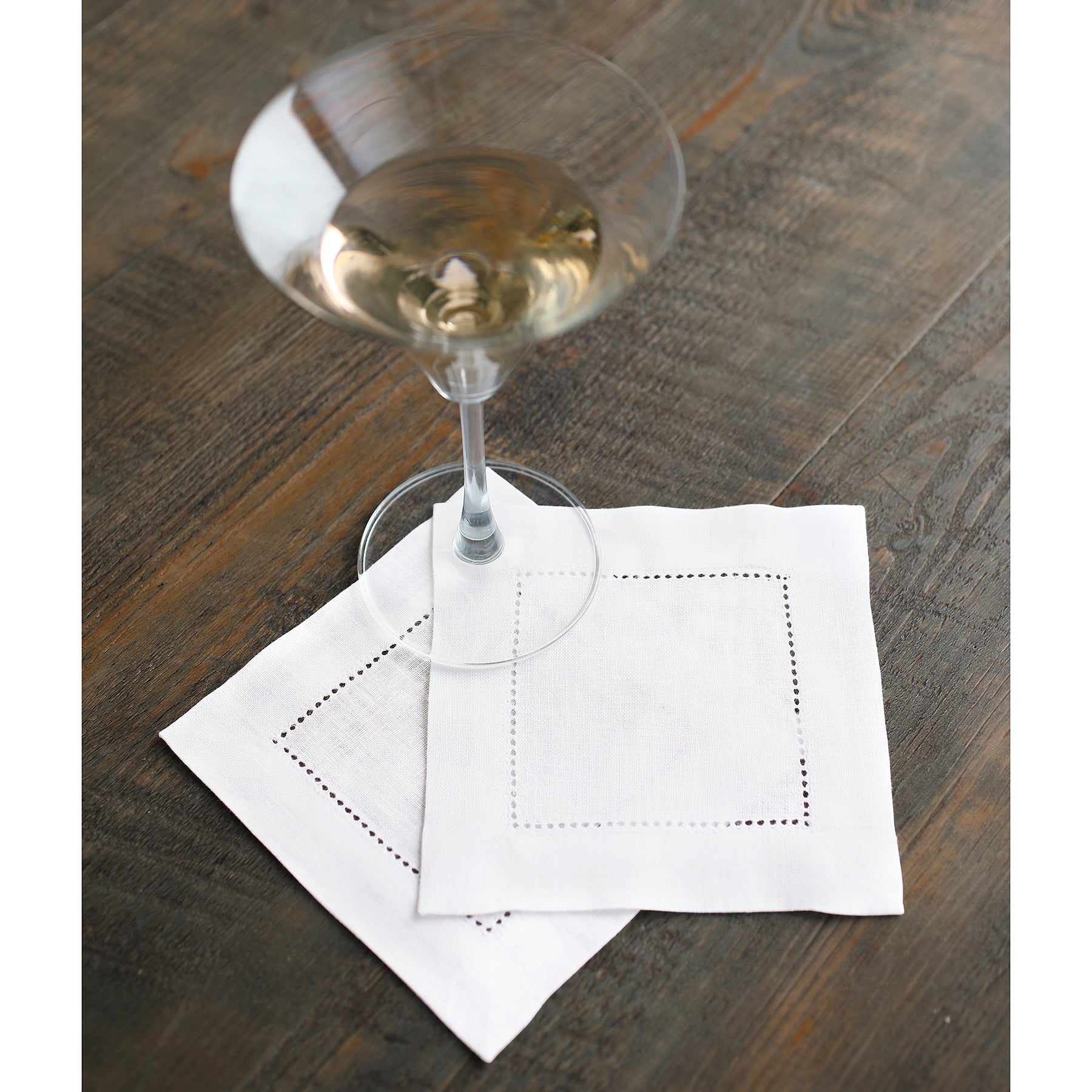 Premium Classic Hemstitch Cocktail Napkins - Set of 12 White Linen Napkins for Parties, Weddings & Formal Dining - Elegant Drink Coasters for Home Bar & Dinner Table Decor