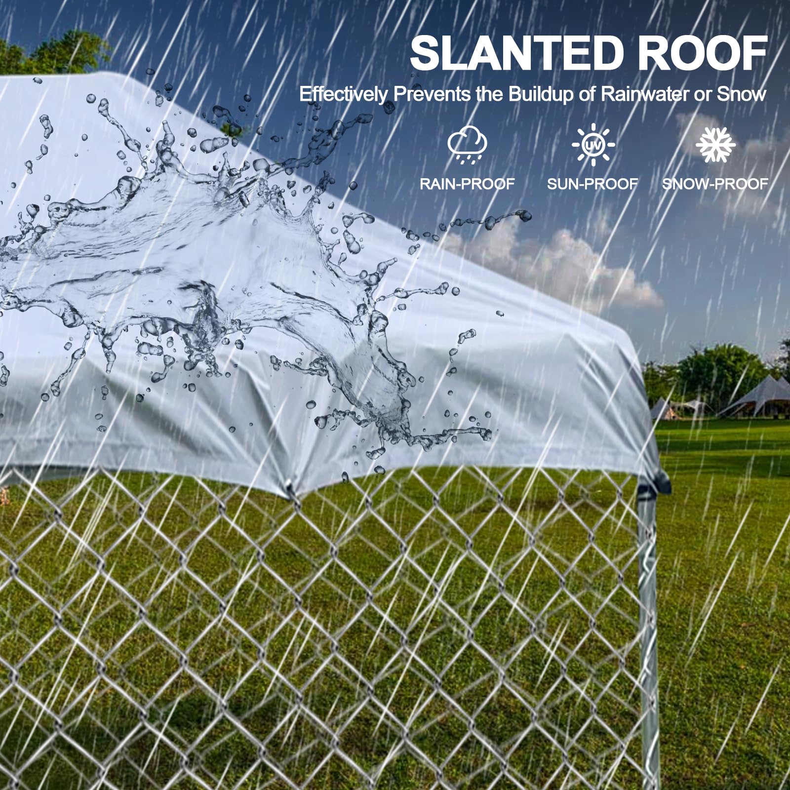 6.7 ft x 6.7 ft Heavy Duty Large Outdoor Dog Kennel - Galvanized Steel Dog Cage with Waterproof UV-Resistant Roof & Secure Lock - Durable Dog Playpen for Backyard, Garden & Patio Use