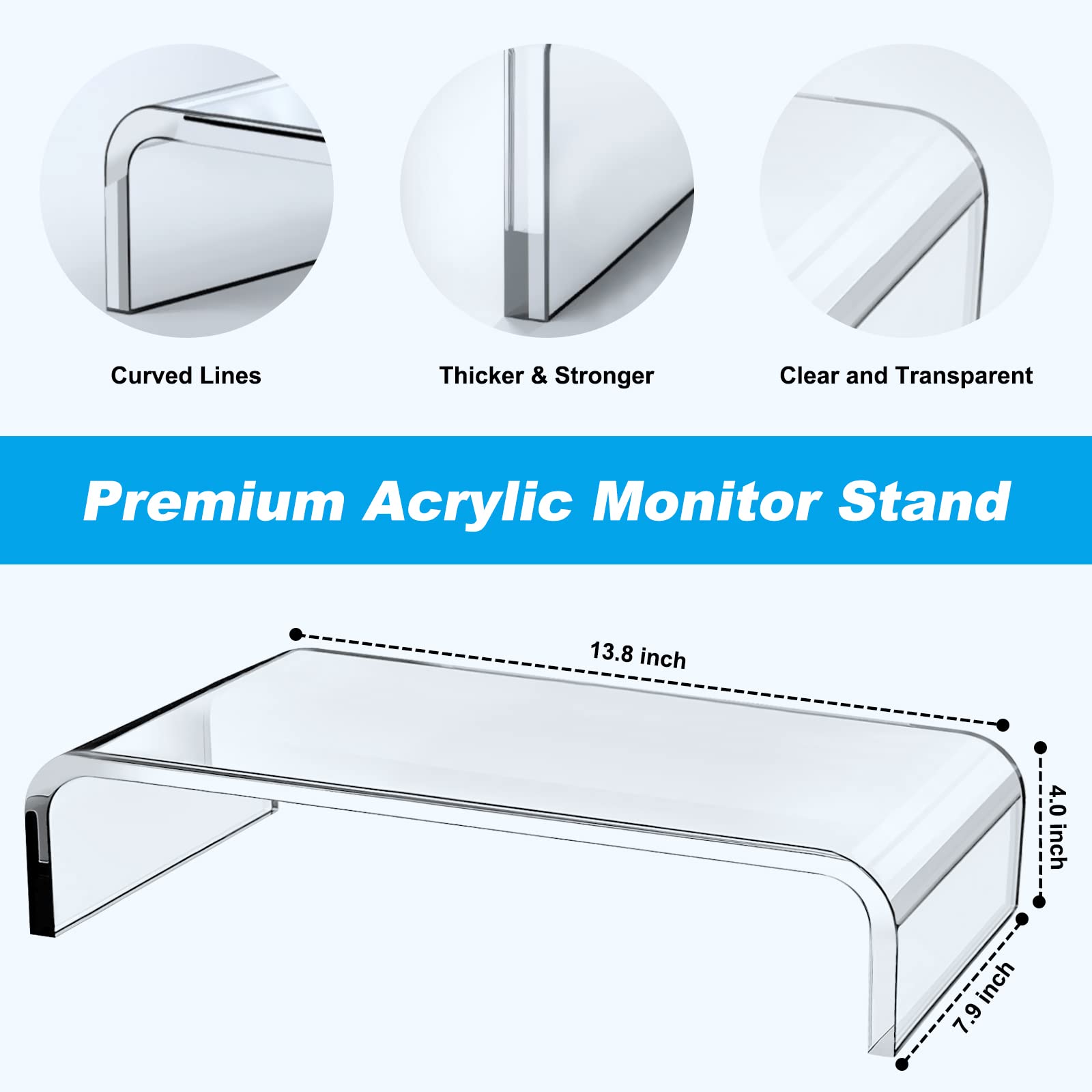 Clear Acrylic Monitor Stand Riser with Storage - Ergonomic Laptop & Computer Stand for Desk Organization | Perfect for Home Office, Gaming Setup & School Workspace