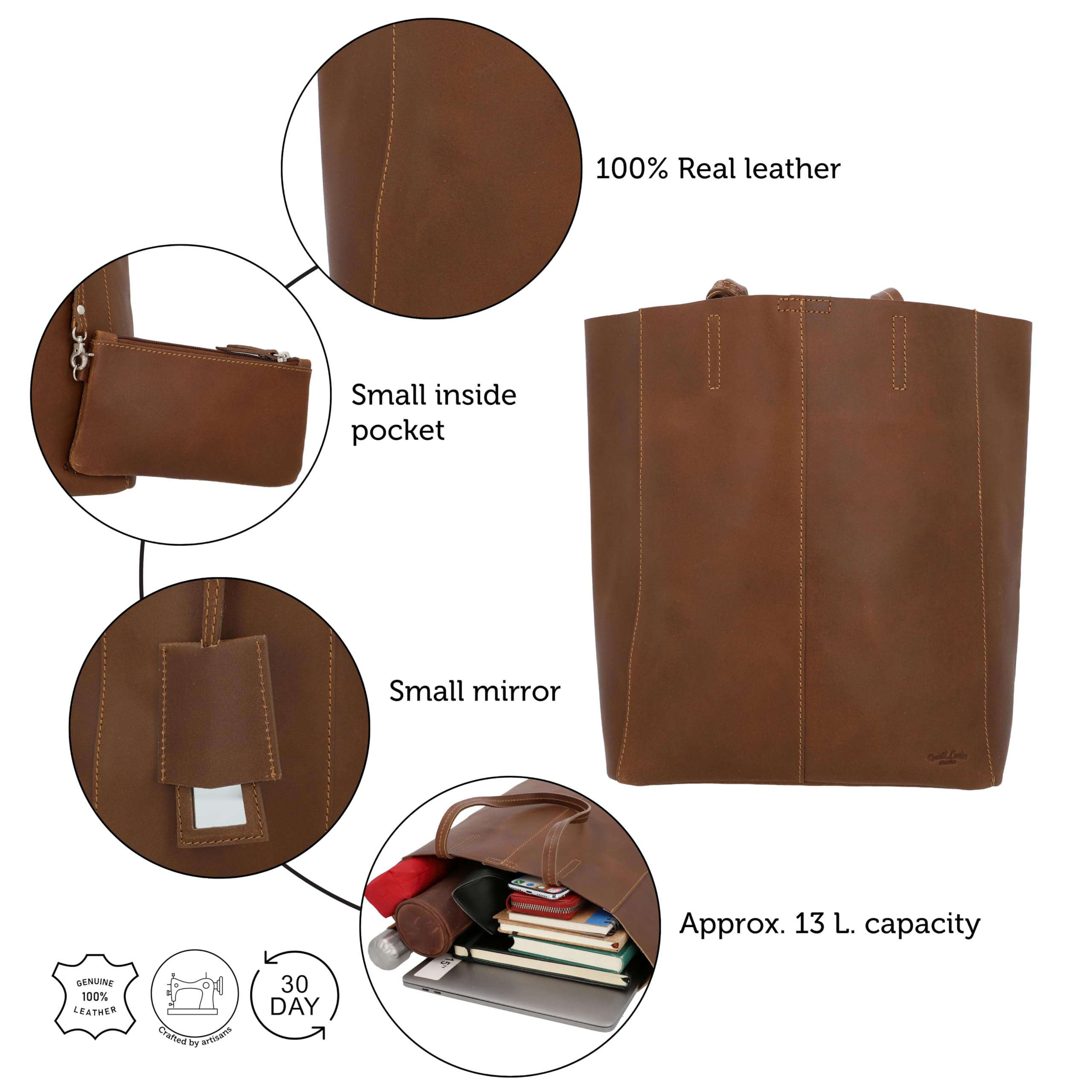 Genuine Cowhide Leather Tote Bag for Women - Gusti Cassidy Shoulder Bag with Magnet Closure, Fits 15” Laptop & A4 Documents, 13L Capacity - Perfect for Work, Travel & Everyday Use