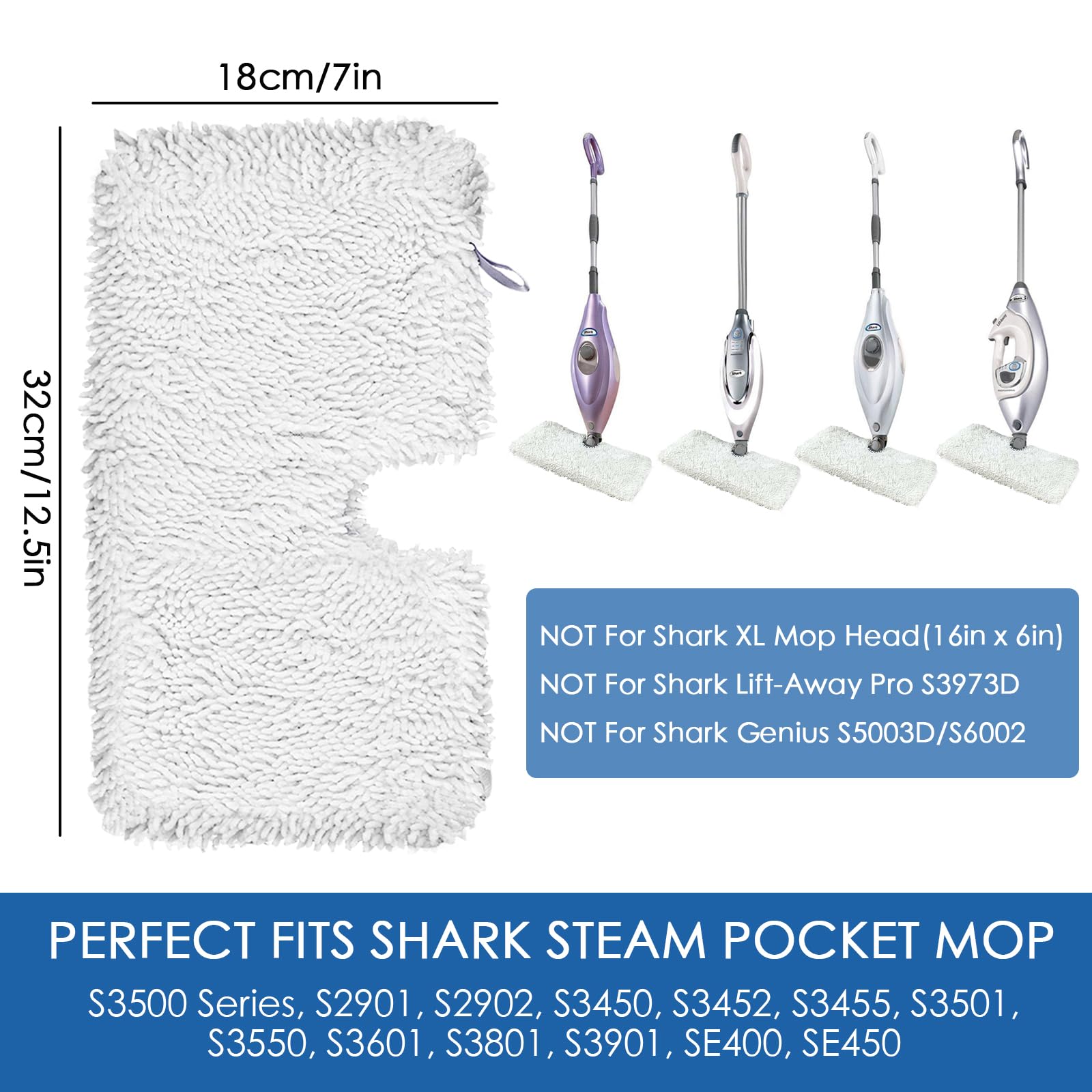 6 Pack Replacement Steam Mop Pads for Shark S3500 Series (S3501, S3601, S2902, S3901, S3550, S3601d, S3801, S3801co, SE450, S2901) - Microfiber Cleaning Pads for Floors, Tile & Hardwood Surfaces - Perfect for Kitchen, Bathroom & High-Traffic Areas