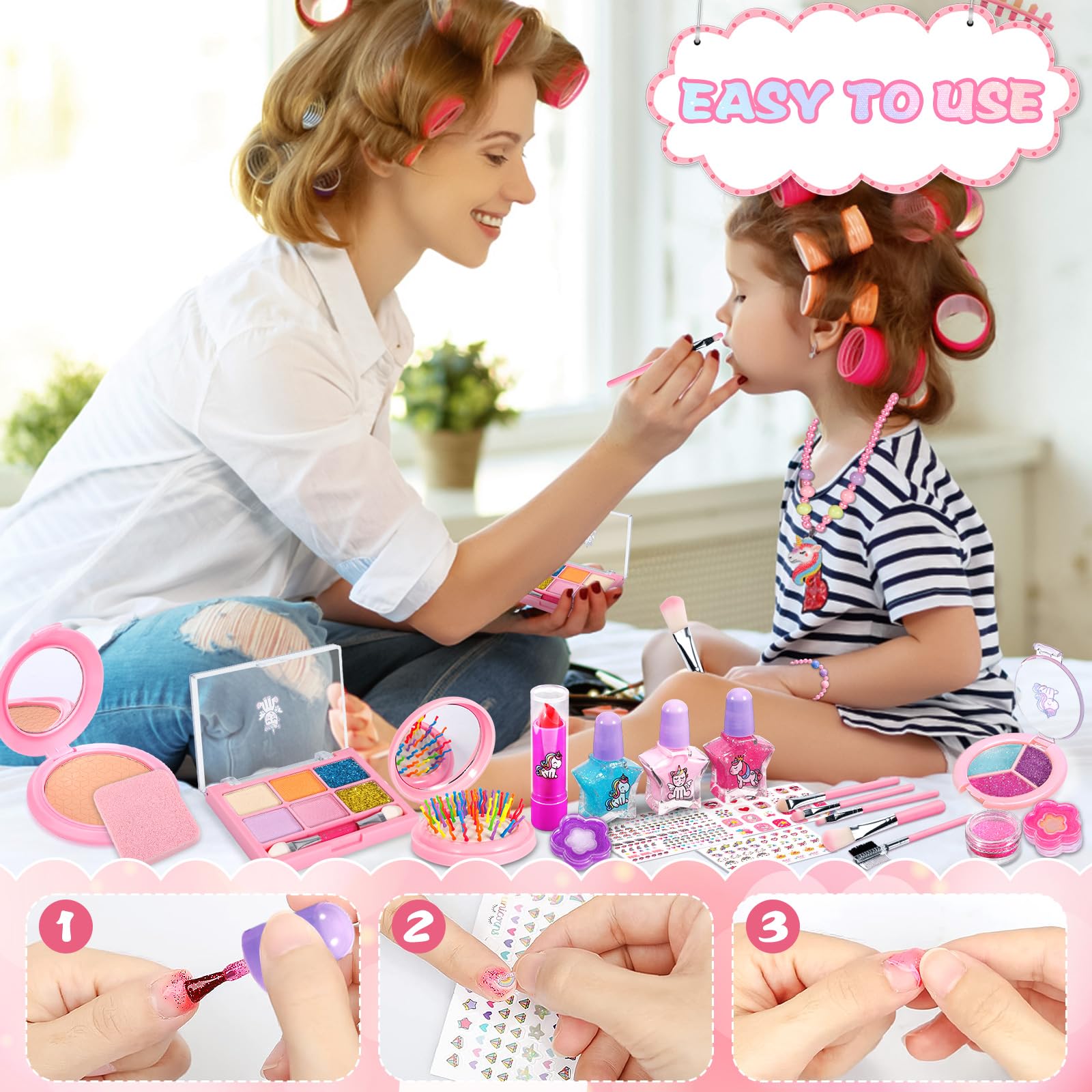 Kids Makeup Kit - 35 Pcs Washable Cosmetics for Girls, Non-Toxic Princess Beauty Gift for Ages 3-10+ | Dress-Up & Pretend Play